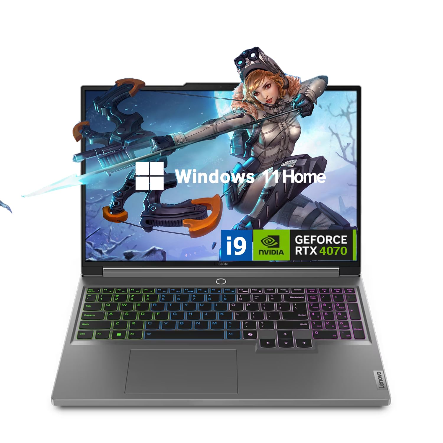 لپ تاپ بازی لنوو لجن پرو 5i، صفحه نمایش IPS 16 اینچی WQHD با فرکانس تازه‌زیب 165Hz، GeForce RTX 4070، پردازنده Intel نسل سیزدهم i9-13900HX، رم 64 گیگابایتی DDR5، حافظه داخلی 2 ترابایتی SSD، وبکم، صفحه کلید با نور پس‌زمینه 4 منطقه‌ای RGB، Wi-Fi 6E، ویندوز 11 هوم