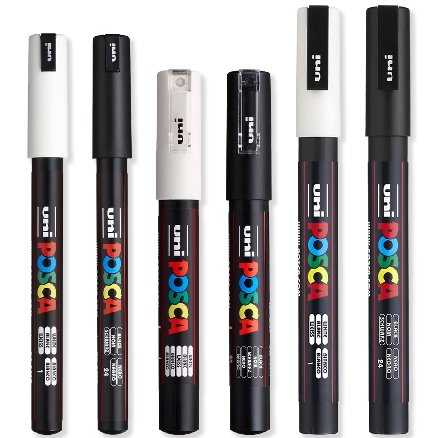 مداد نقاشی پوسکا - مداد های نقاشی اولترافاین تا فاین - PC-1MR ، PC-1M ، PC-3M - جوهر سفید و سیاه - بسته ۶ عددی