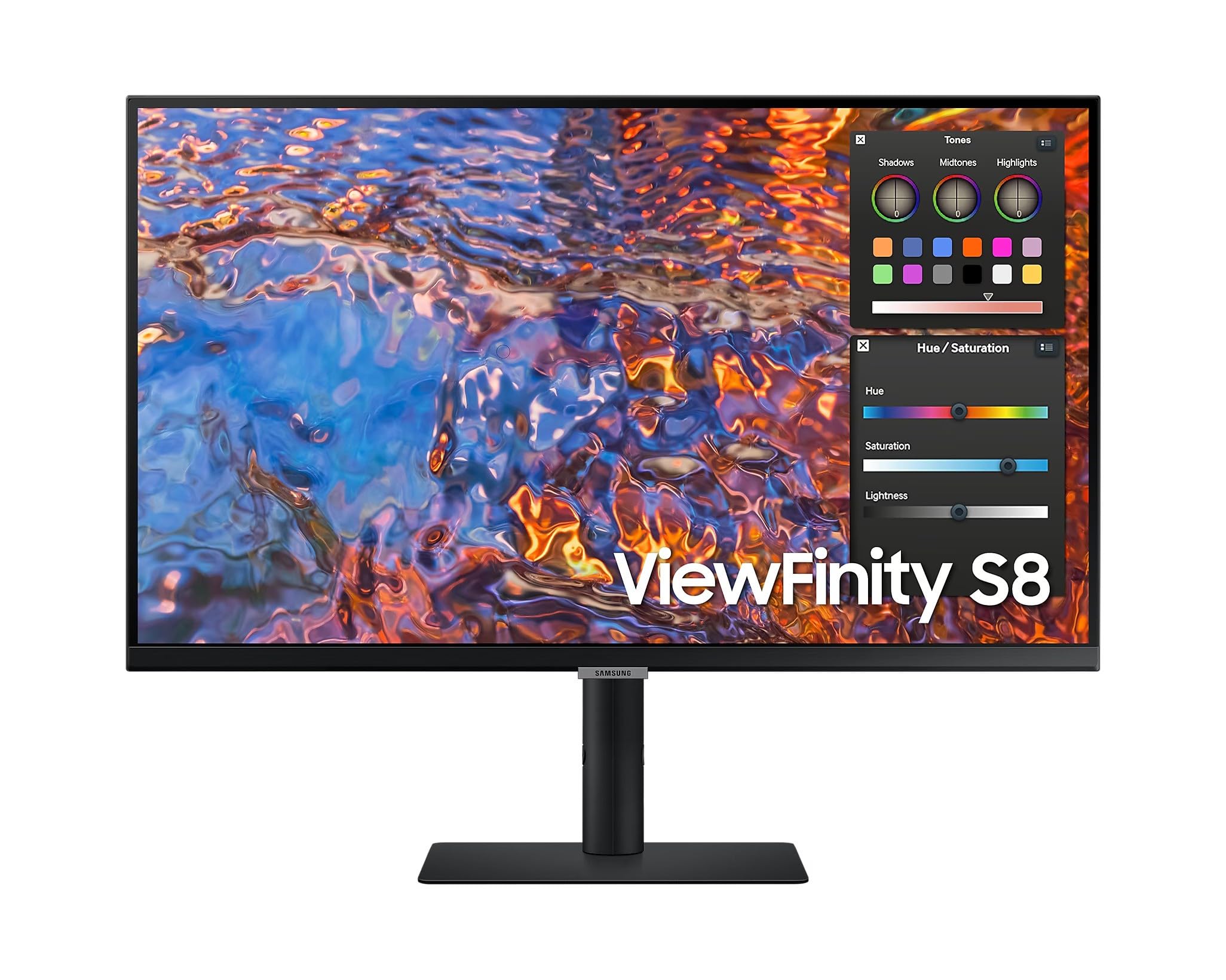 مانیتور Samsung ViewFinity S8 27 اینچ UHD (3,840 × 2,160) با پنل IPS، نرخ تازه‌سازی 60Hz و زمان پاسخ 5ms، پورت USB نوع C، قدرت شارژ 90W، گواهی TUV برای محافظت از چشم - نسخه امارات متحده عربی - LS27B800PXMXUE