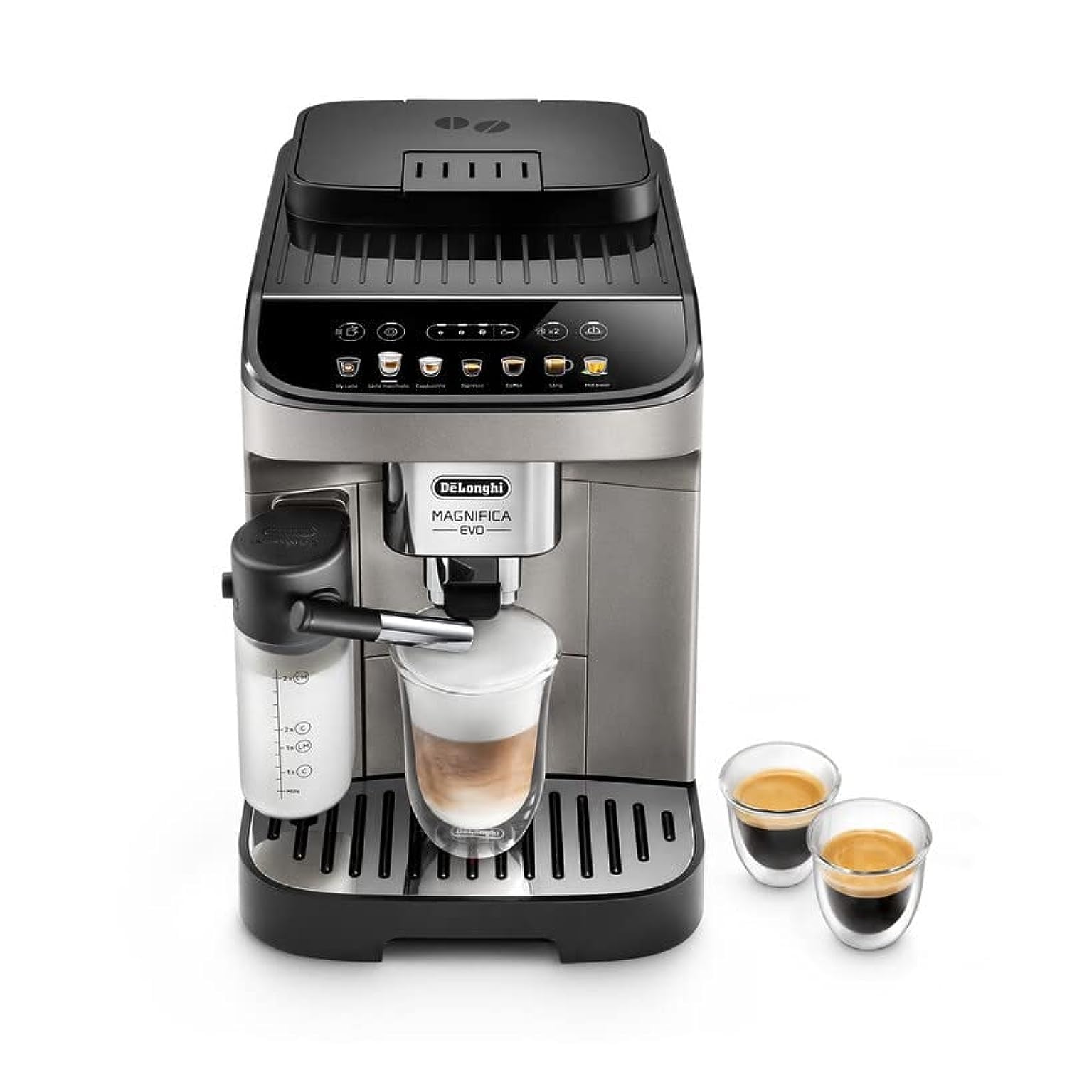 ماشین قهوه‌ساز کاملاً اتوماتیک De'Longhi Magnifica EVO Bean to Cup، فراور قهوه سنتی، آسیاب داخلی، ECAM290.81.TB، تیتانیوم و مشکی.