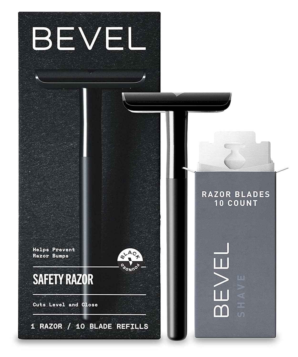 ریش تراش ایمن Bevel با دسته‌ی لوله‌ای از برنج و ۱۰ عدد تیغه دو لبه‌ای تیغه برش، تک تیغه برای مردان، طراحی شده برای موهای خشن جهت جلوگیری از قرمزی پوست - ریش تراش سیاه