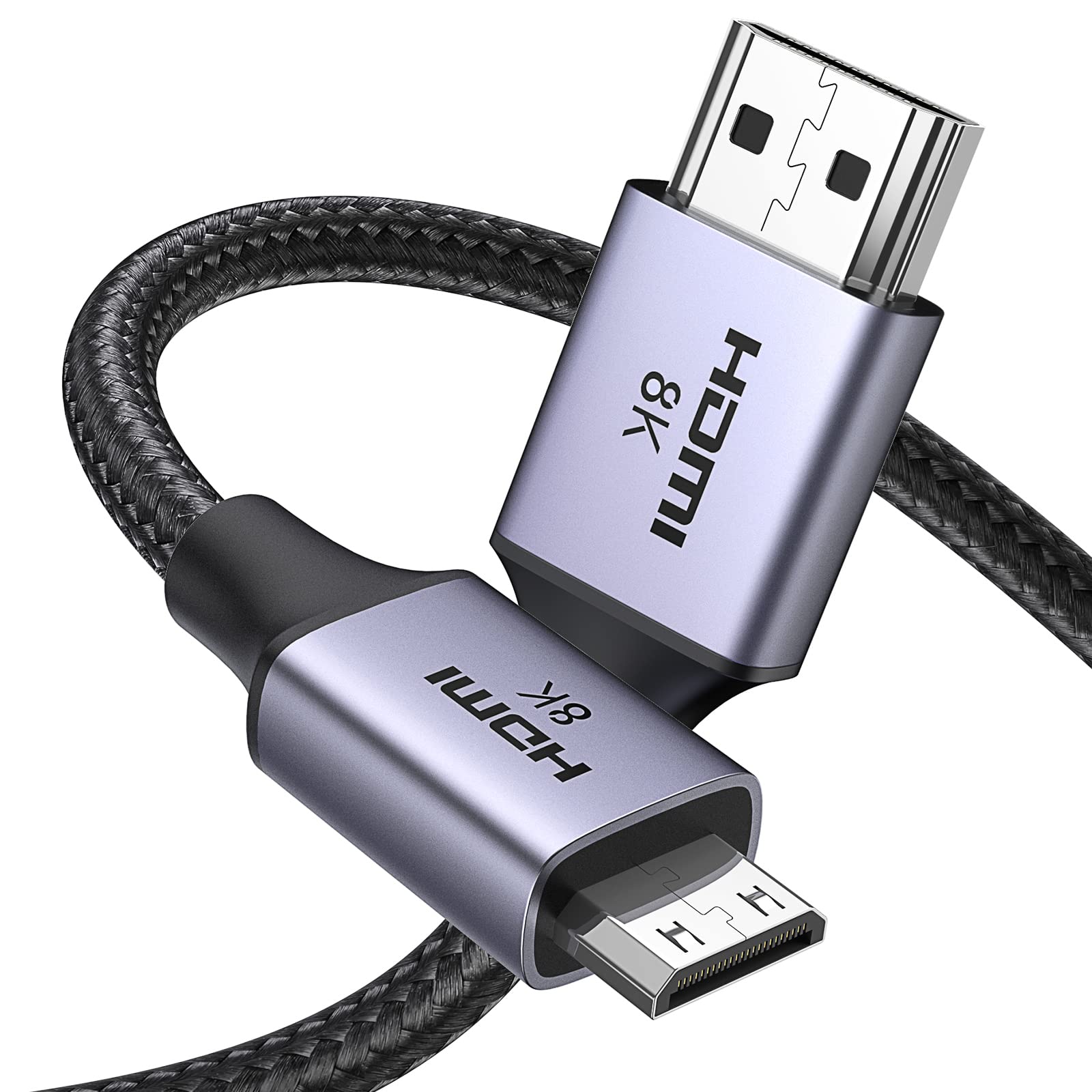 کابل UGREEN Mini HDMI به HDMI 2.1 با آداپتور 1 متری، نر به نر، 8K@60Hz، 4K@144Hz، 2K@240Hz، HDR/eARC/3D، سازگار با سونی/نیکون/کانن/رزبری پای/لنوو، بافته شده، پوشش آلومینیومی 1 متری