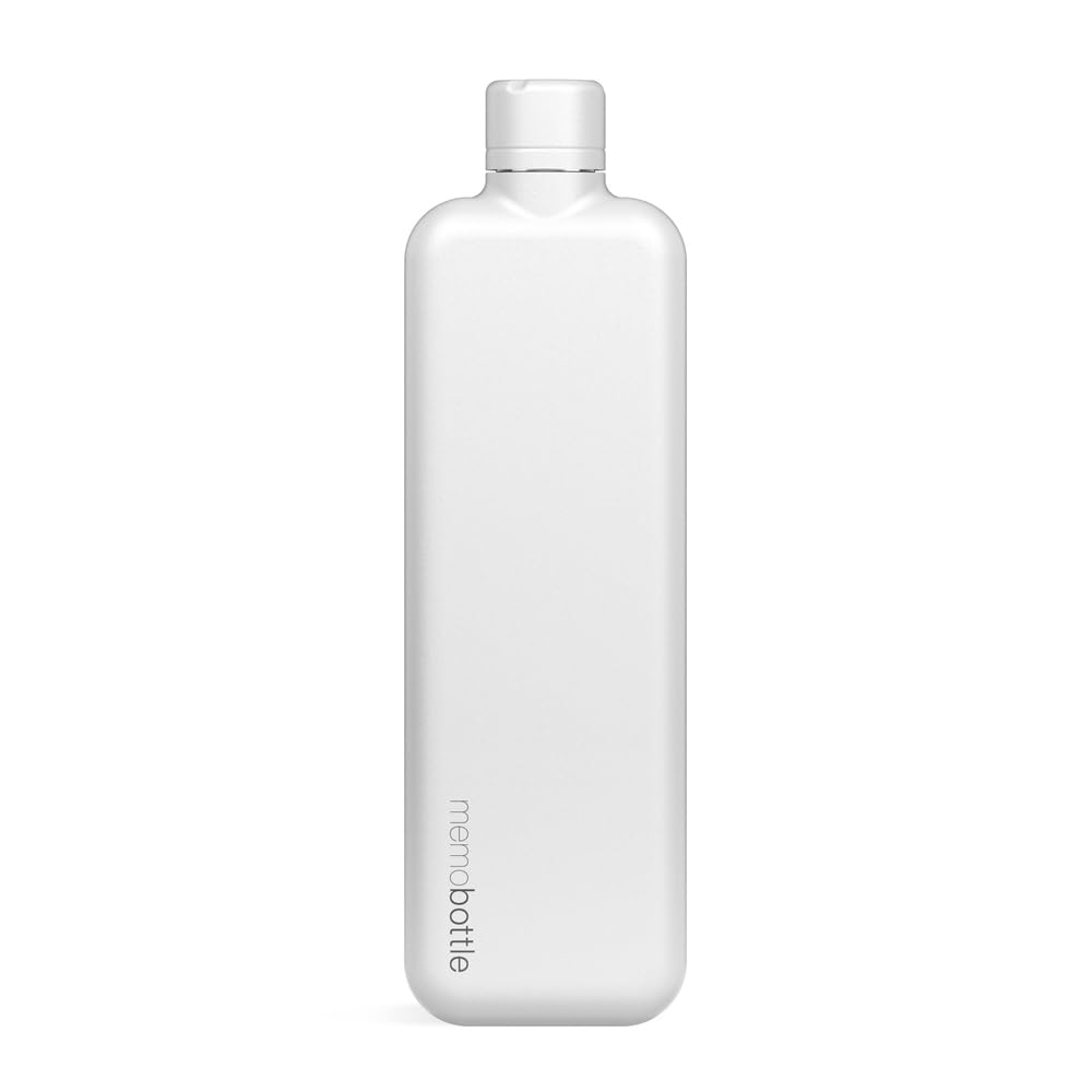 بطراحی نحیف، شیک SLIM MEMOBOTTLE - سفید | 20 اونس / 600 میلی لیتر | شیشه آب استیل برای سبک زندگی مدرن، باشگاه و سفر
