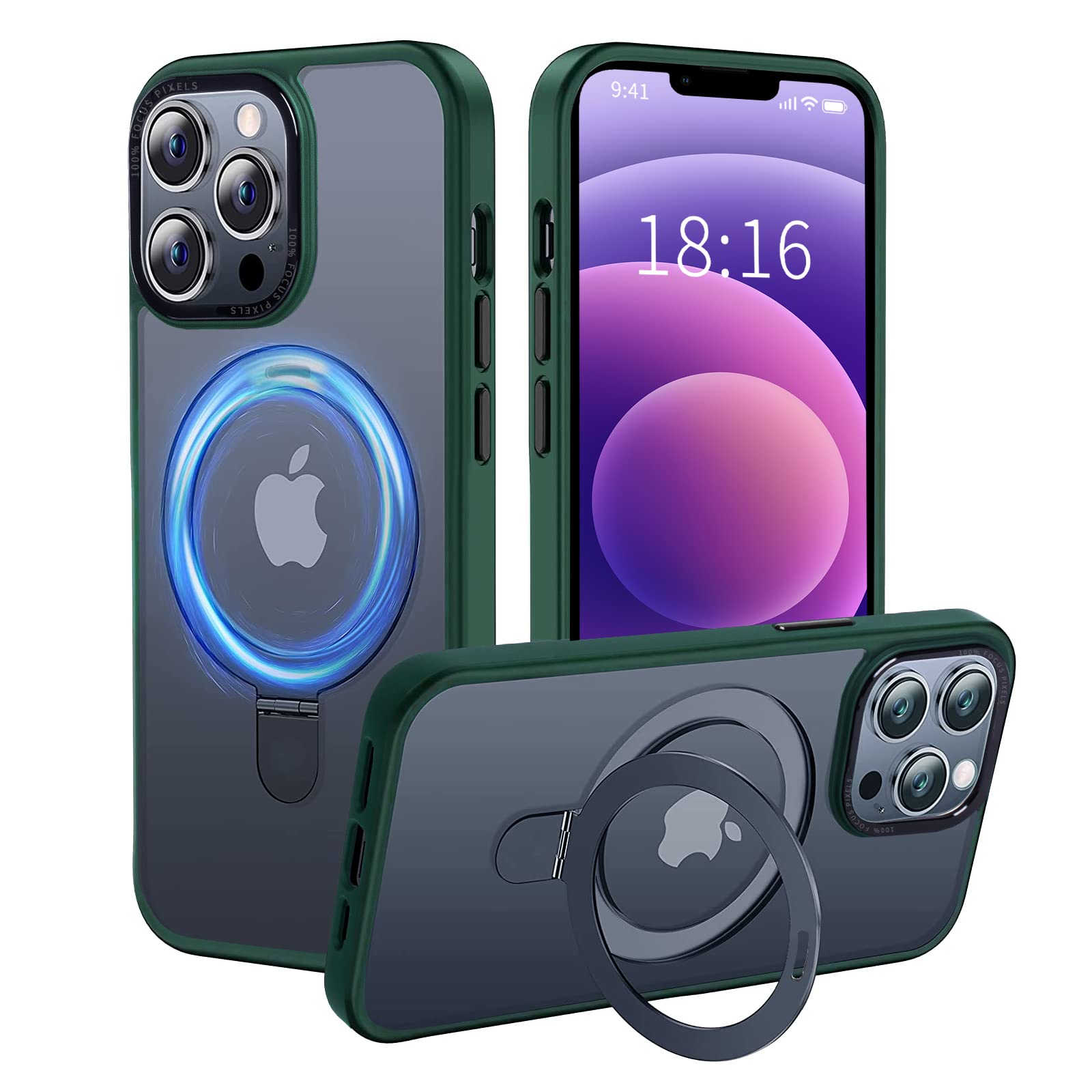 کاور UCHUANG برای iPhone 12 Pro Max با استند مخفی مغناطیسی، مقاوم در برابر شوک و ضد زردی، طرح نازک و شفاف مات، جلد محافظ Magsafe برای iPhone 12 Pro Max 6.7 اینچ - زیسته سبز iPhone 12 Pro Max 6.7 اینچ زیسته سبز
