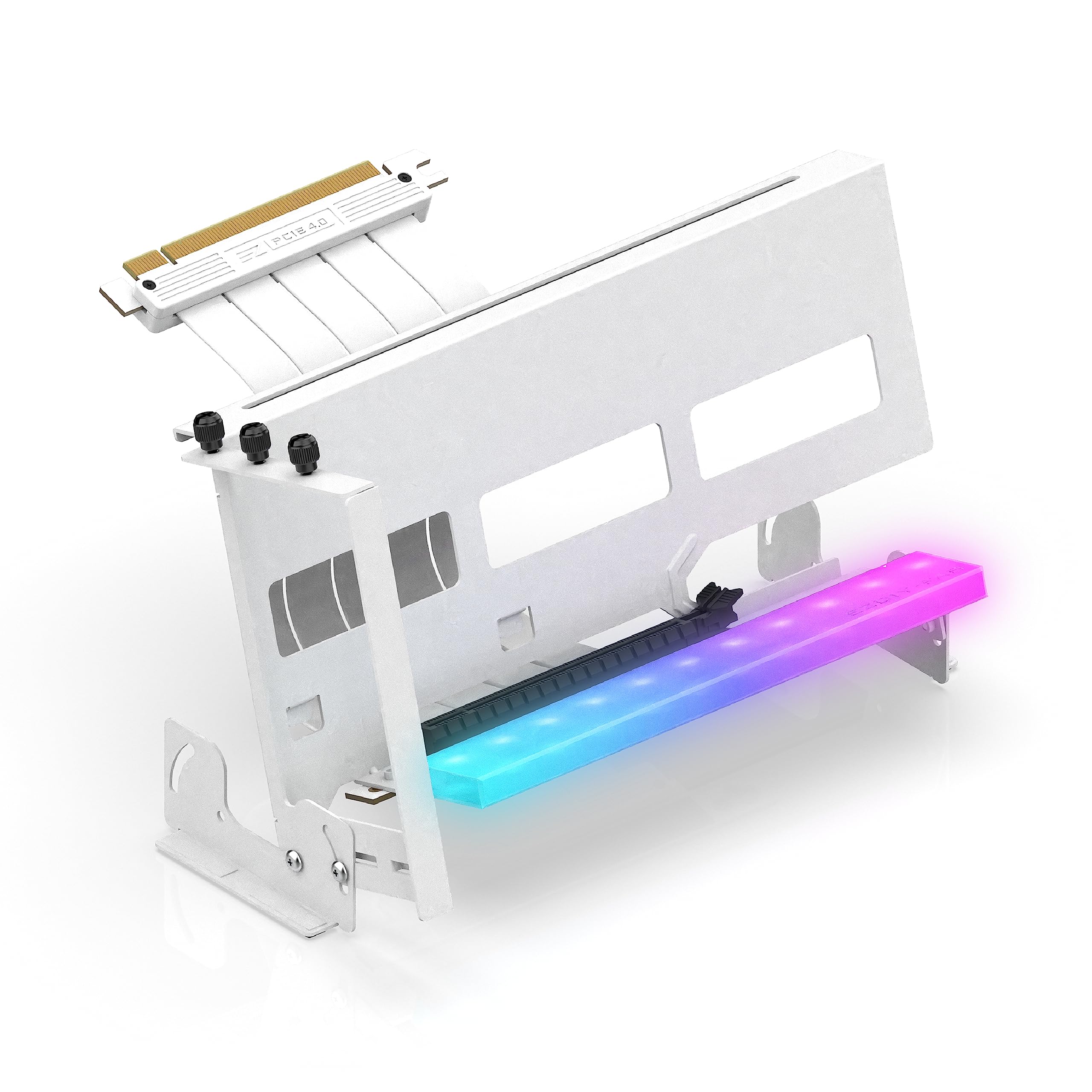 پشتیبان کارت گرافیک EZDIY-FAB PCIe 4.0 با محل نصب GPU زاویه چندگانه و قابلیت تنظیم با ماژول 5 ولتی ARGB LED 3 Pin، کیت پشتیبانی از VGA کارت ویدئو با کابل رایزر سفید PCIe 4.0 Gen4 X16 17 سانتیمتری/6.69 اینچ ARGB-Pure White