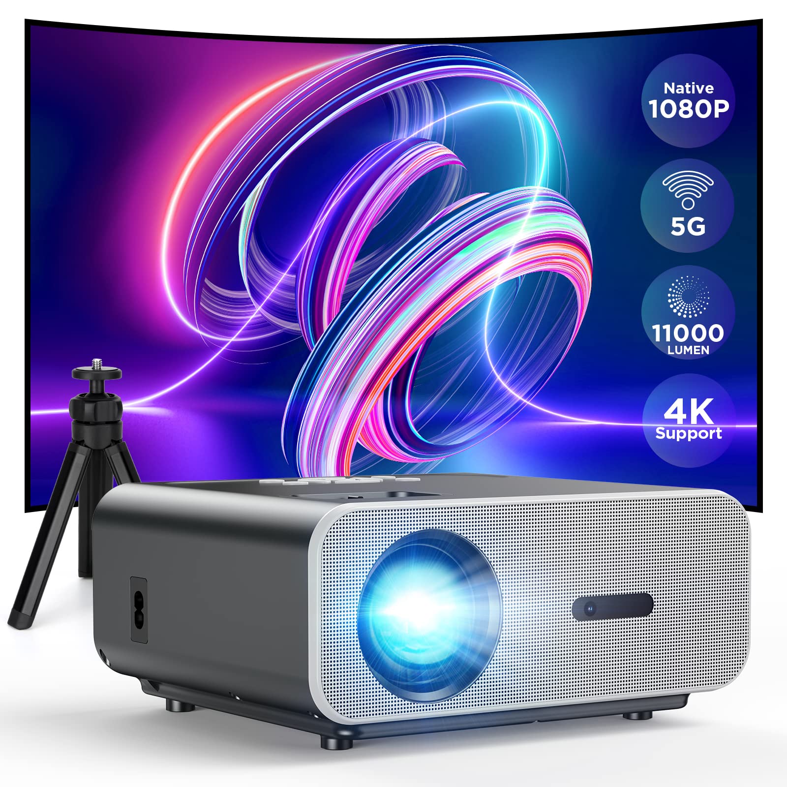 ویژگی‌های پخشگر VACASSO Native 1080P با پشتیبانی از 4K، دارای وای فای 5G و بلوتوث، پخشگر قابل حمل با تراپود، 11000 لومن پخش فیلم، نمایشگر ۳۰۰ اینچی مناسب برای خانه، قابل استفاده با HDMI/TV Stick/iOS/Android/PS5