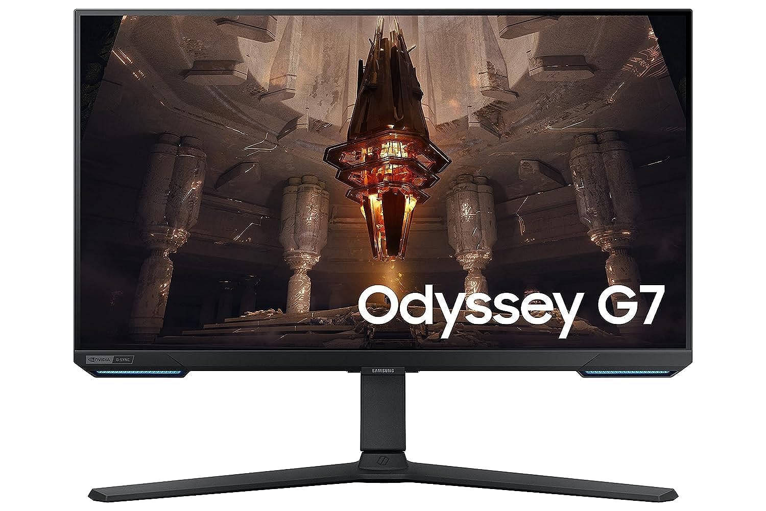 صفحه نمایش بازی Samsung 28" Odyssey G7 BG702، وضوح 4K UHD و پنل IPS با تجربه تلویزیون هوشمند، نرخ تازه‌سازی 144Hz و زمان پاسخ 1ms، سازگار با G-Sync، هاب بازی - LS28BG702EMXUE، سیاه