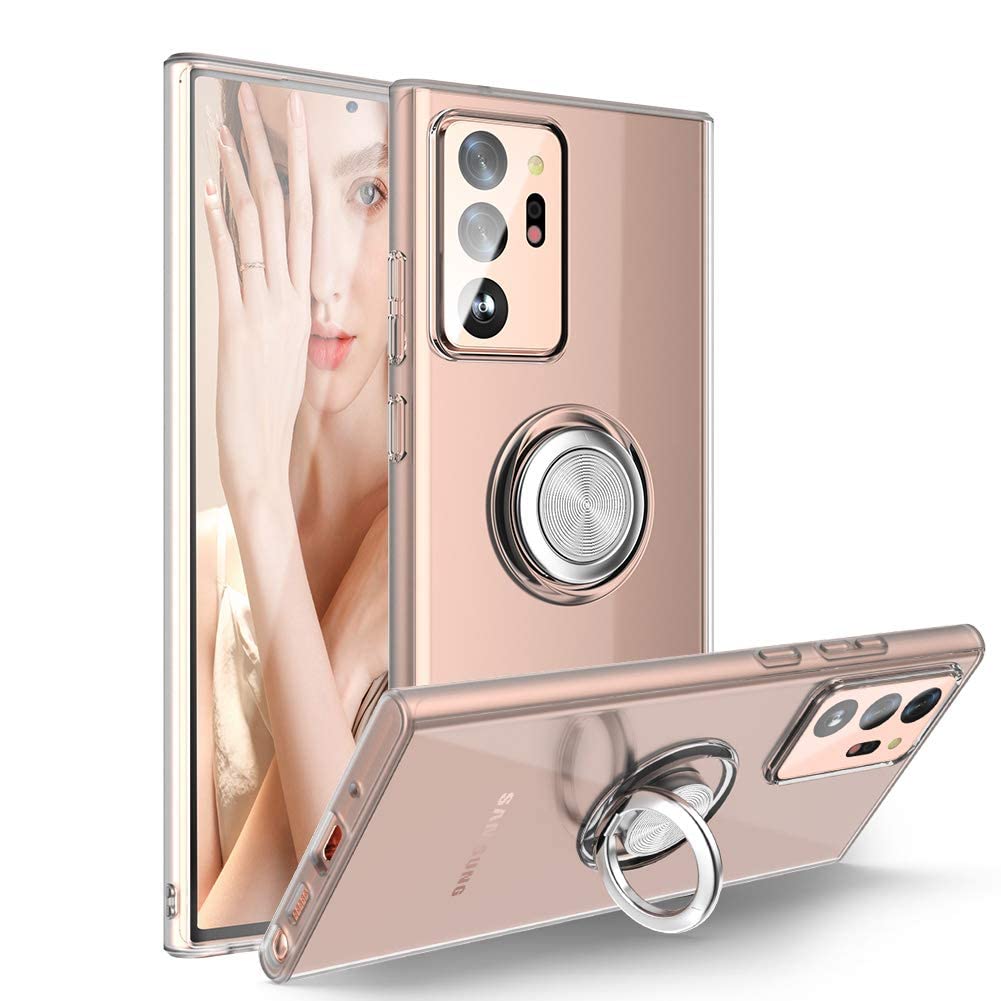 مورد برای Samsung Note 20 Ultra، کاور نرم شفاف کریستالی سیم تنظیم شده TPU Shockproof برای Note 20 Ultra با نگهدارنده حلقه Kickstand (Samsung Note 20 Ultra، Clear) Samsung Note 20 Ultra شفاف