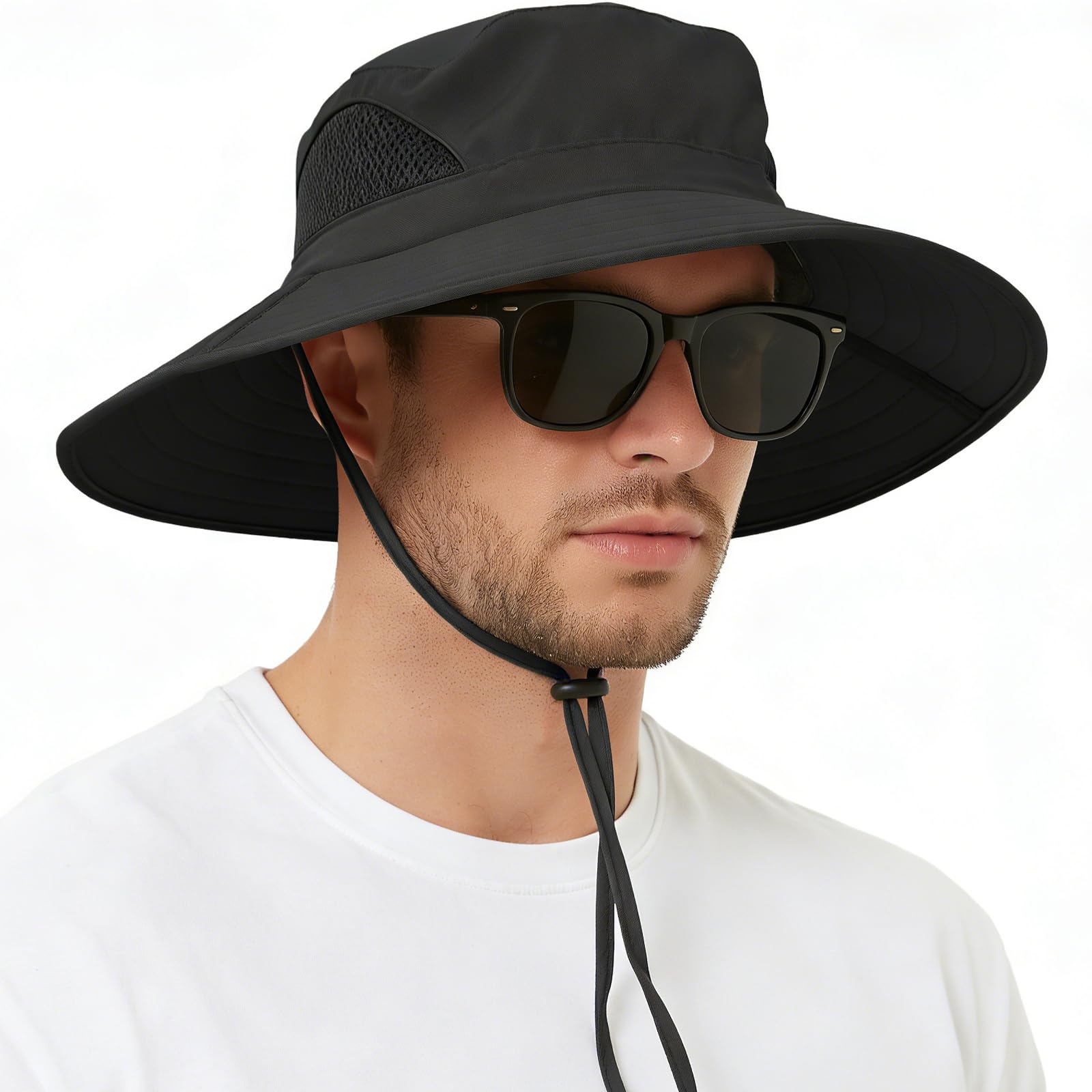 EINSKEY Sun Hat for Men/Women, Waterproof Wide Brim Bucket Hat Foldable Boonie Hat for Fishing Hiking Garden Safari Beach black