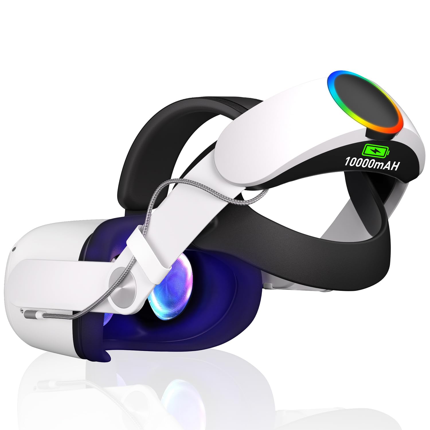 نوار سر بایوهرم با باتری برای اکسیت Oculus Quest 2، باتری ۱۰۰۰۰mAh برای افزایش ۸ ساعت بازی، شارژ سریع قدرت VR، نوار سر قابل تنظیم با پشتیبانی بهبود یافته و تعادل در VR سفید