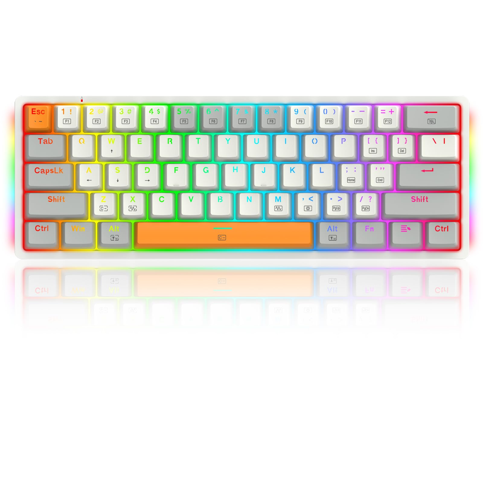 Redragon Portable 60% Mechanical Gaming Keyboard، RGB Backlit Ultra-Compact Mini Wired Gaming Office Keyboard Hot-Swappable Red Switch Fully Programmable برای ویندوز لپتاپ PC Mac، K642WGO-RGB سفید خاکستری
