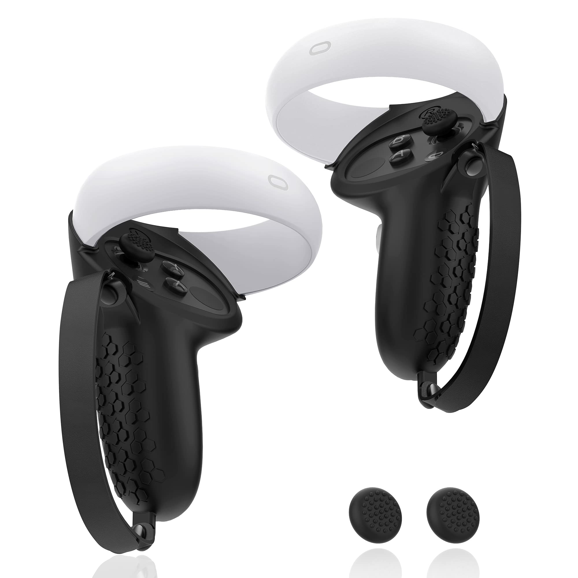 کنترلر گریپ AMZDM برای کاورهای تاچ کنترلرهای واقعیت مجازی Oculus Quest 2 با پوشش گریپ و محافظ با پوشش چرخهای ضد لغزش 1 جفت رنگ مشکی