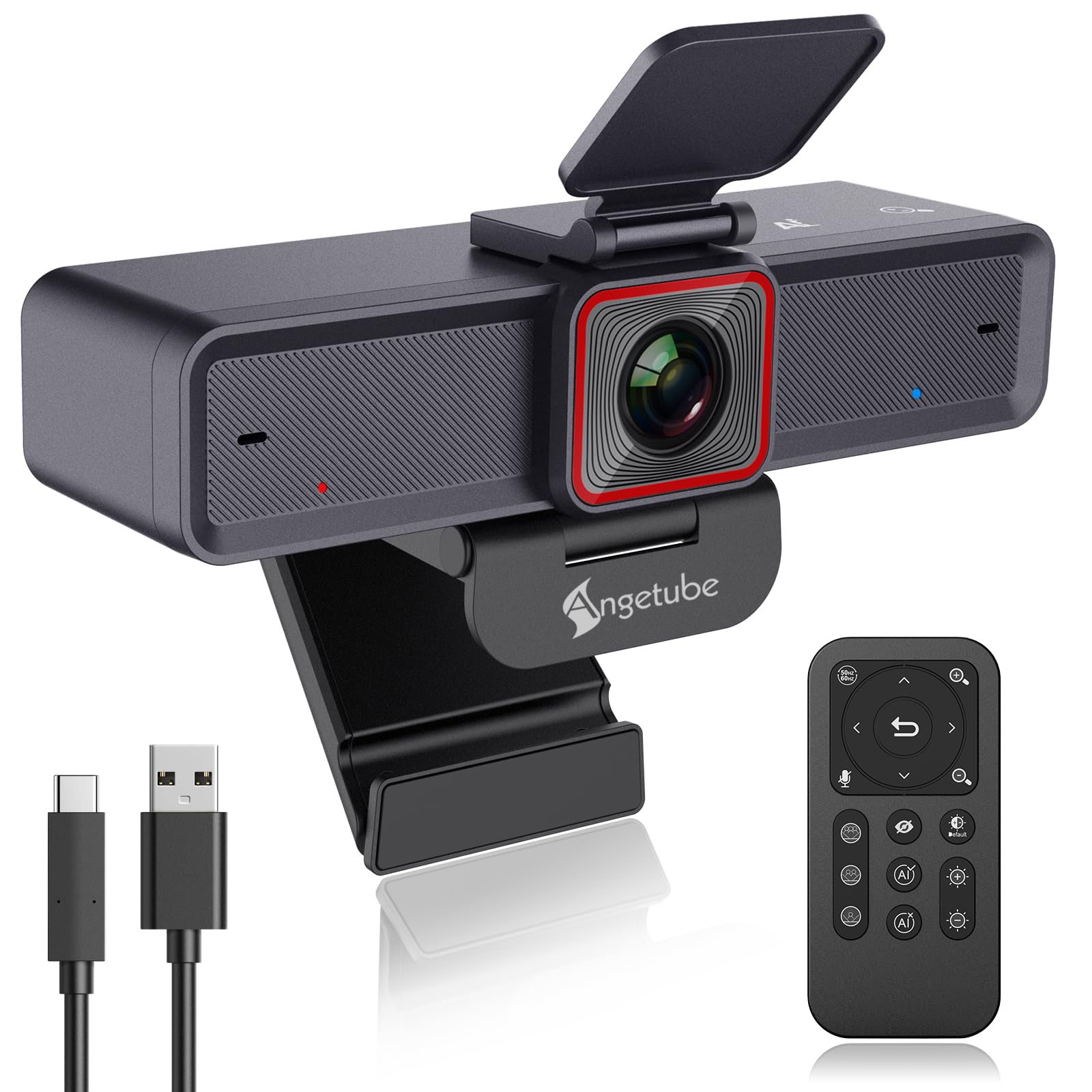 وب‌کمرا AI 4K Angetube: دوربین وب AI-Trackig دوچاله با میکروفون‌های AI Noise-Cancelling - HDR فعال، USB 3.0، کنترل از راه دور، سنسور Sony، زاویه دید قابل تنظیم، سازگار با Teams، Zoom، Webex 913AI