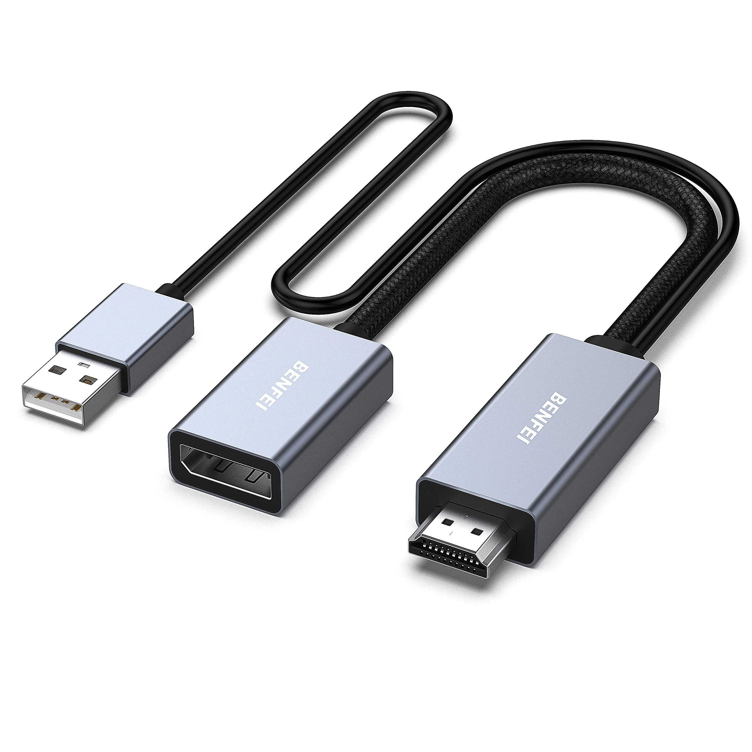 آداپتور BENFEI HDMI به DisplayPort، منبع HDMI به مانیتور DisplayPort سازگار با کارت گرافیک رایانه شخصی لپ تاپ PS5 Xbox One(360) با پشتیبانی از 4K@60Hz 2K@144Hz 1080P@165Hz