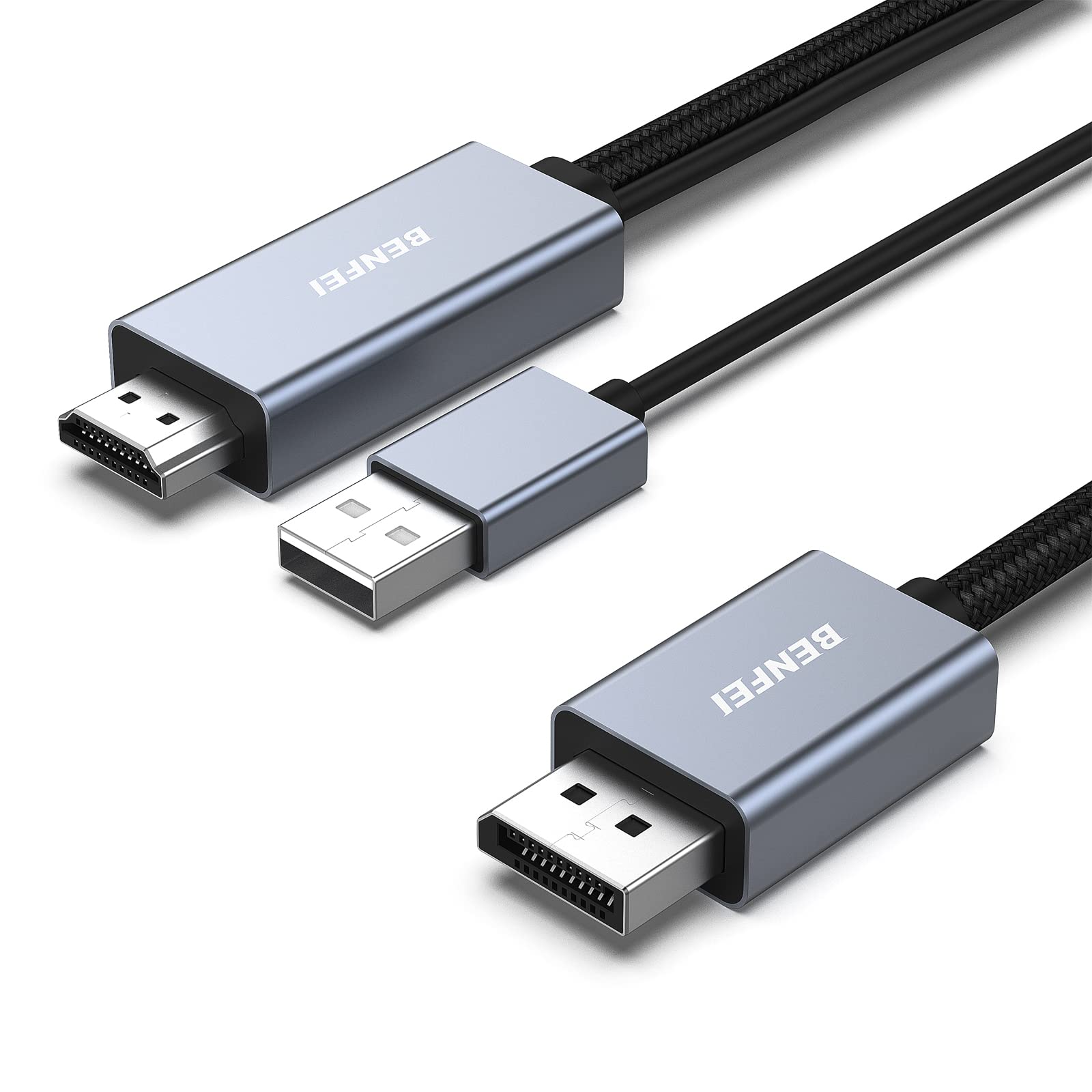 کابل HDMI به DisplayPort BENFEI، 6 فوت منبع HDMI به مانیتور DisplayPort سازگار با کارت گرافیکی کامپیوتر لپتاپ PS5 Xbox One(360) با پشتیبانی از 4K@60Hz 2K@144Hz 1080P@165Hz(غیر دوجهته)