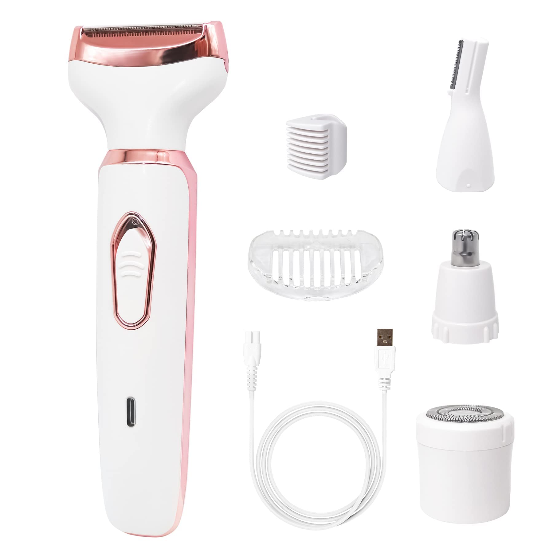 ماشین اصلاح الکتریکی 4 در 1 MAKINGTEC برای زنان، ماشین اصلاح الکتریکی MAKINGTEC برای اصلاح موی چهره، پا، بینی و زیر بغل، تراش بیکینی قابل حمل مرطوب و خشک بی سیم با سر جداشدنی، سفید