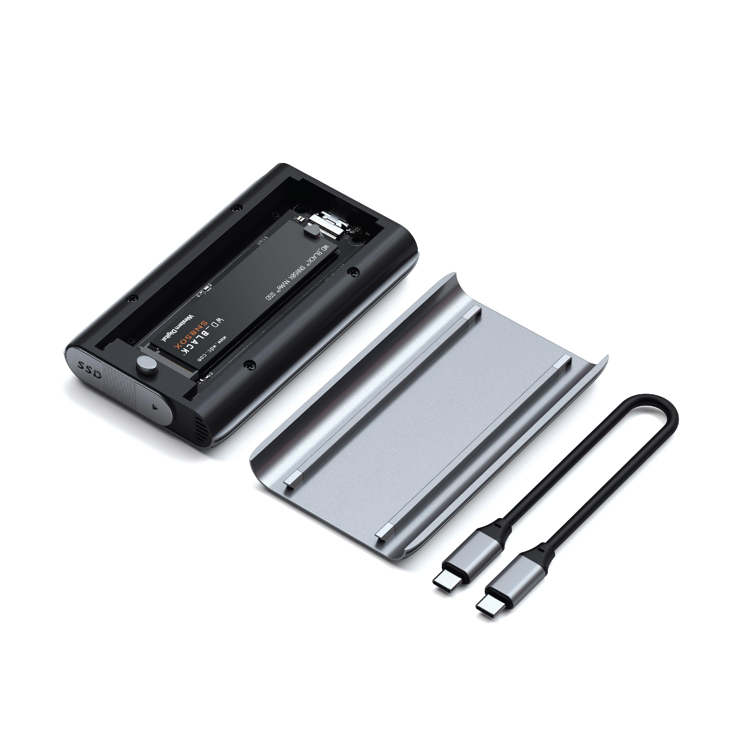 قاب USB4 M.2 NVMe SSD Pro از Satechi، انتقال 40Gbps، حداکثر 16 ترابایت SSD | USB-C، قاب آلومینیوم، محفظه پلی کربنات، مناسب برای درایوهای 2280/2260/2242/2230 میلیمتر (درایو مشمول نمی‌شود)