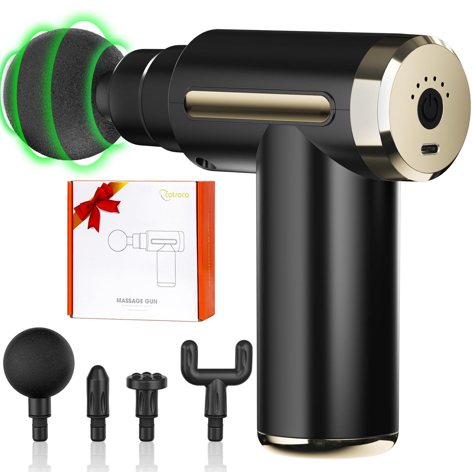 ماساژور کوچک کوتسوکو Mini، ماساژ گان عمیق باضربه‌های بافتی، شارژ سریع USB-C، ماساژور دستی گردن و پشت برای تسکین درد، بهترین هدیه برای پدر و مادر، رنگ طلایی و مشکی