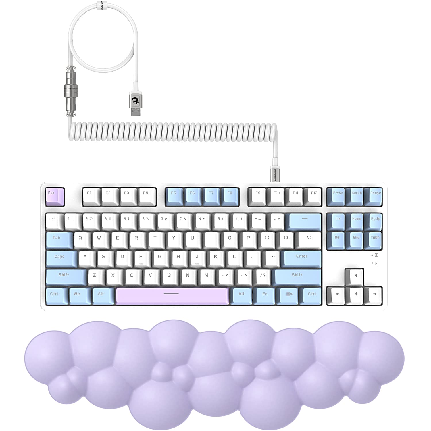 MAMBASNAKE AJAZZ AK873 Wired Hot-Swap Mechanical Keyboard + نگهدارنده مچ دست ابر نرم + کابل همزمان، 22 کی کپ فلوتینگ با نور پس زمینه، 87% صفحه کلید با نوار بنفش ابی سفید + ابر بنفش