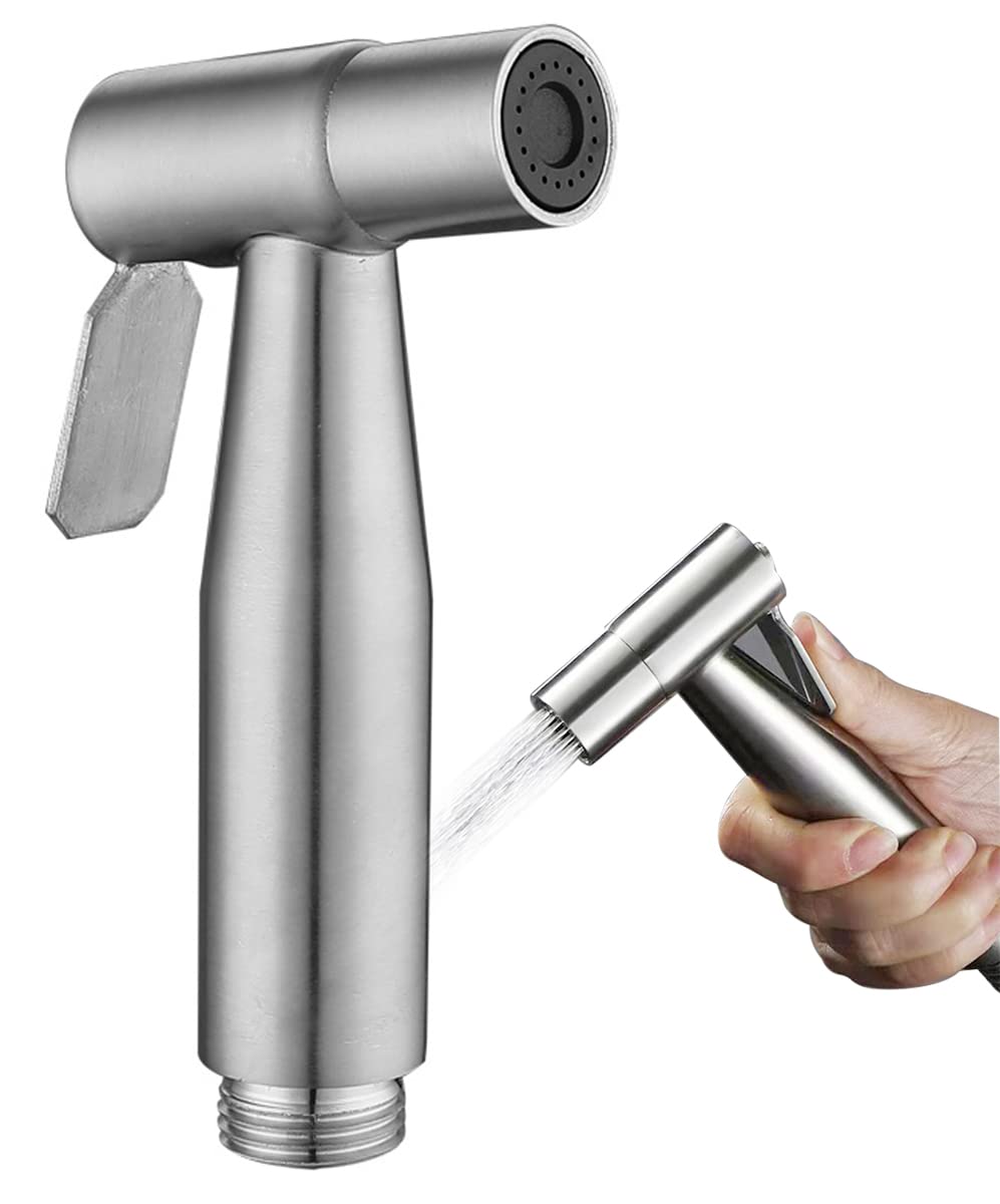 ECVV Stainless Steel Handheld Bidet Sprayer for Toilet Cloth Bathroom Diaper Self Cleaning Shattaf Set with adjustable water Pressure Control Silver