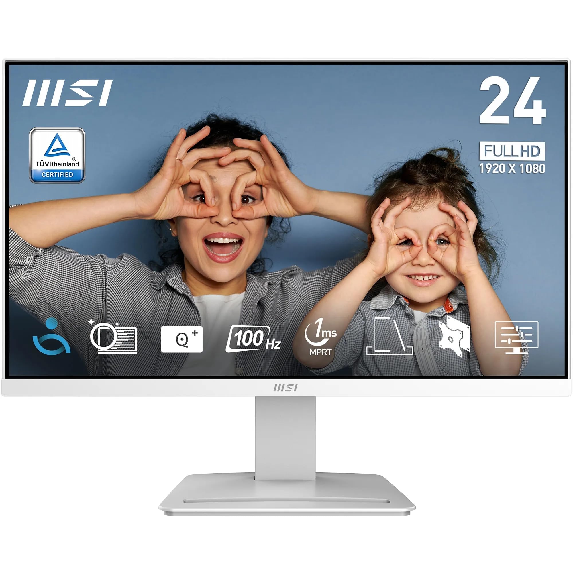مانیتور اداری Full HD MSI PRO MP2412W 23.8 اینچ - پنل با دید وسیع 1920 × 1080، صفحه اصلی با تنظیم 100 هرتز، صفحه بازنگری دوستانه چشم، قابل نصب بر روی دیوار VESA، بلندگوهای داخلی، پشتیبانی از کیت نمایش، تنظیم کیبل - HDMI 1.4b، DP 1.2 / 24 '' / FHD / سفید (جدید) 100Hz / VA