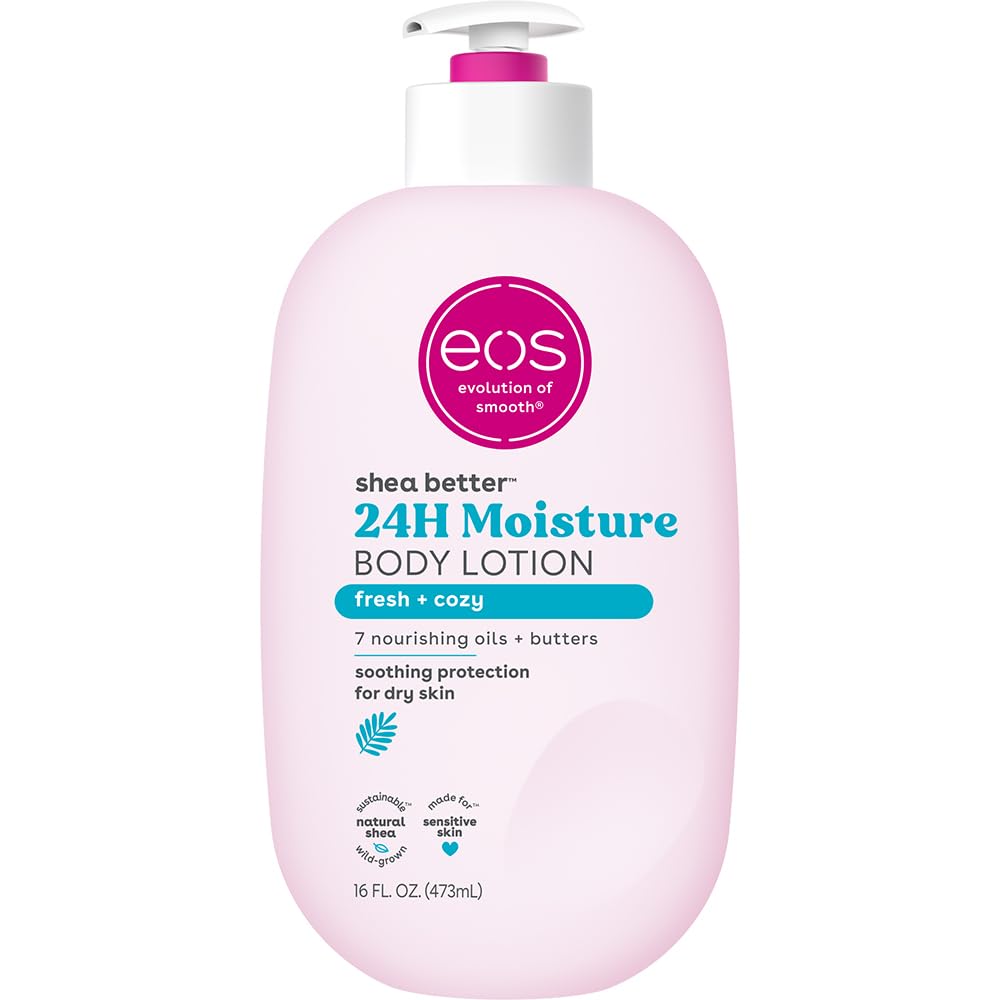 eos Shea Better Body Lotion Fresh & Cozy, 24-Hour Moisture Skin Care, Lightweight & Non-Greasy, Made with Natural Shea, Vegan, 16 fl oz Shea Butter 230 g (Pack of 2)