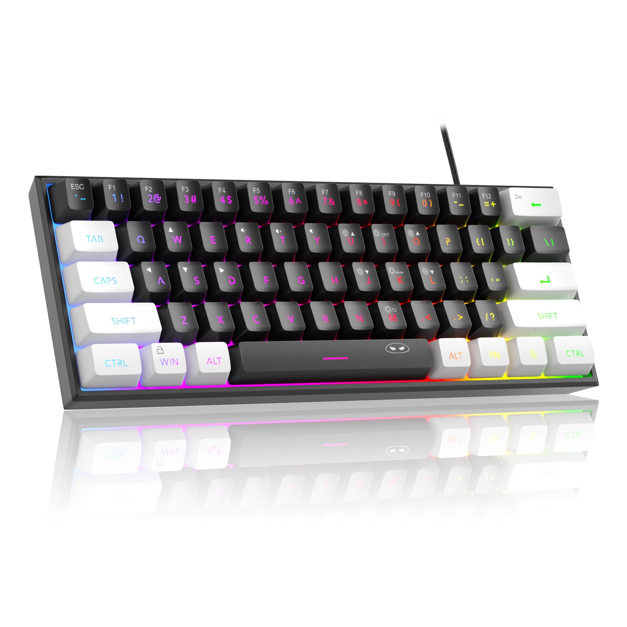 کیبورد بازی MageGee Mini 60٪، با نورپردازی RGB، تایپ راحت با حروف صفحه‌کلید خورشیدی، ضدآب با حس مکانیکی، برای کامپیوتر، مک، PS4، Xbox ONE (سفید و مشکی) ...