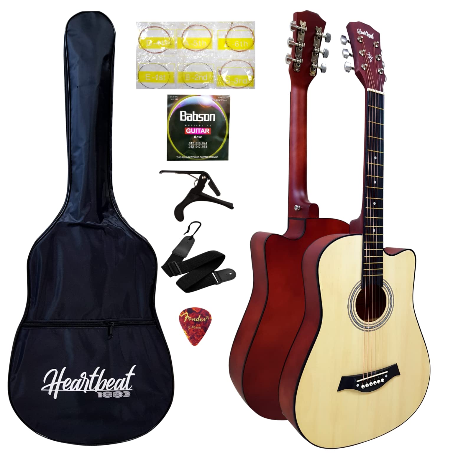 Heartbeat1883 گیتار آکوستیک 38" با کیف، کمربند، پیک، کاپو، طناب. همیشه بهترین را انتخاب کنید (گلاسه طبیعی)