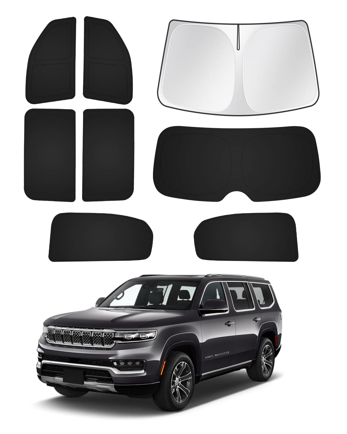 سایه‌ی خورشید برای جیپ Grand Wagoneer 2022-2025 و 2026 (مناسب برای Jeep Wagoneer نیست) لوازم جانبی پوشش سایه‌ی طرفین و پنجره‌های عقب برای Grand Wagoneer 2022-حاضر (Not for Jeep Wagoneer) محافظت از حریم خصوصی پوشش سایه‌ی سمتی و پنجره‌ انتهایی برای نگهداری خودرو خنک محافظت از حریم خصوصی برای نگهداری خودرو خنک مشکی ۸ عددچه Jeep Grand Wagoneer 2022-حاضر