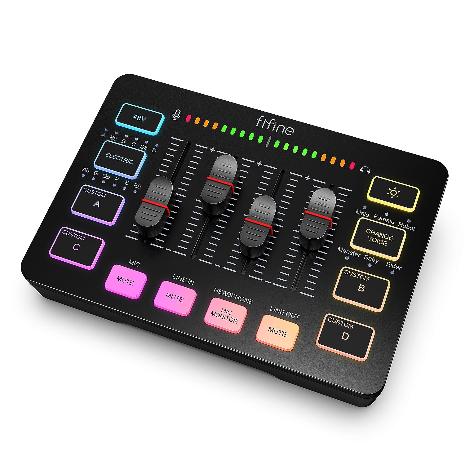 میکسر صدای بازی FIFINE، میکسر RGB استریمینگی با رابط میکروفون XLR، کنترل فردی، فیدر صدا، دکمه سایلنت، قدرت فانتوم 48 ولتی، برای پادکست/ضبط/صدای بازی - امپلی‌گیم اس‌سی۳