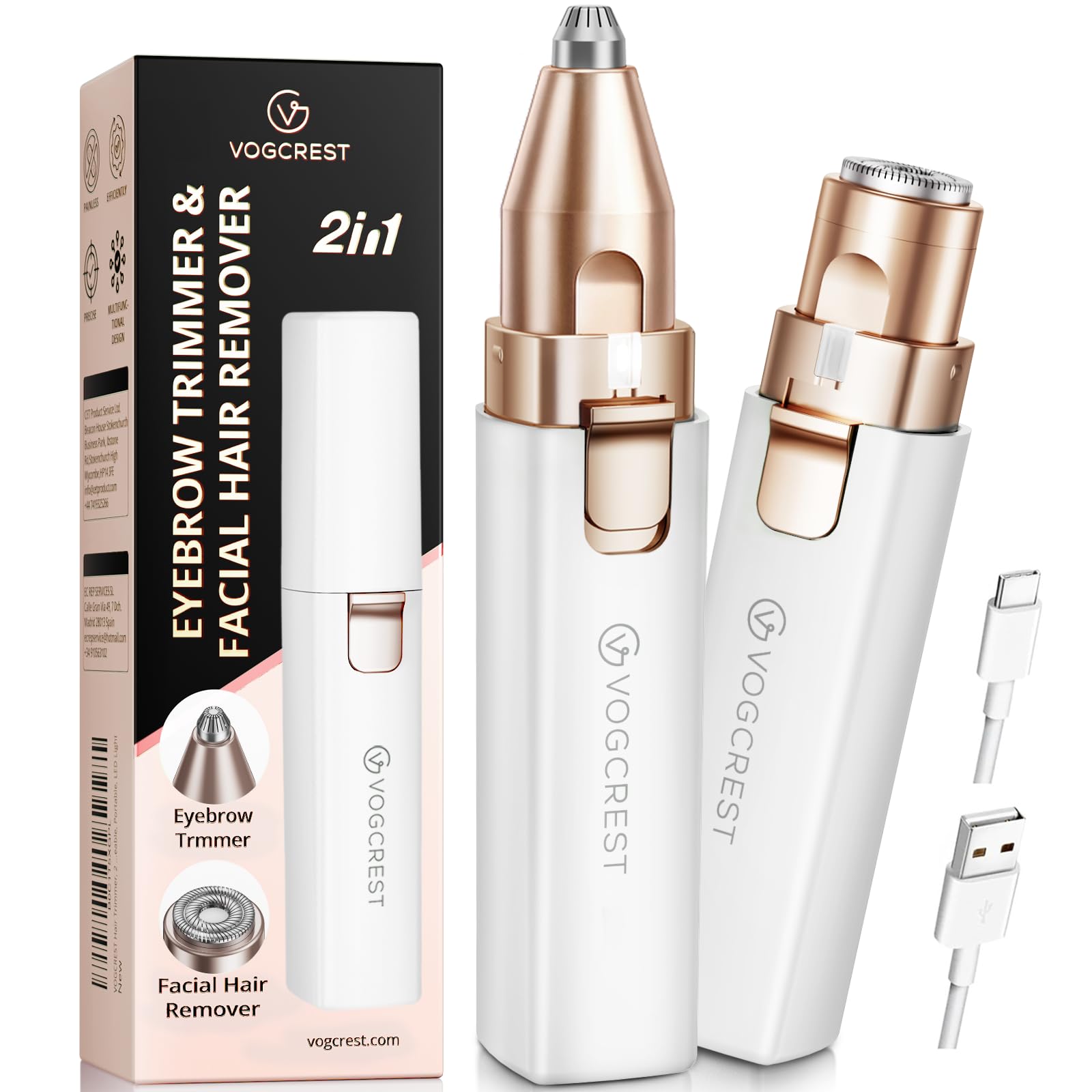 VG VOGCREST Eyebrow - Facial Hair Remover Women: Electric Portable 2 in 1 Face Shaver and Eyebrow Trimmer - Rechargeable Eyebrow Lips Body Facial Hair Removal for Women with Built-in LED Light (White) 

VG VOGCREST Eyebrow - Facial Hair Remover Women: Electric Portable 2 in 1 Face Shaver and Eyebrow Trimmer - Rechargeable Eyebrow Lips Body Facial Hair Removal for Women with Built-in LED Light (White)