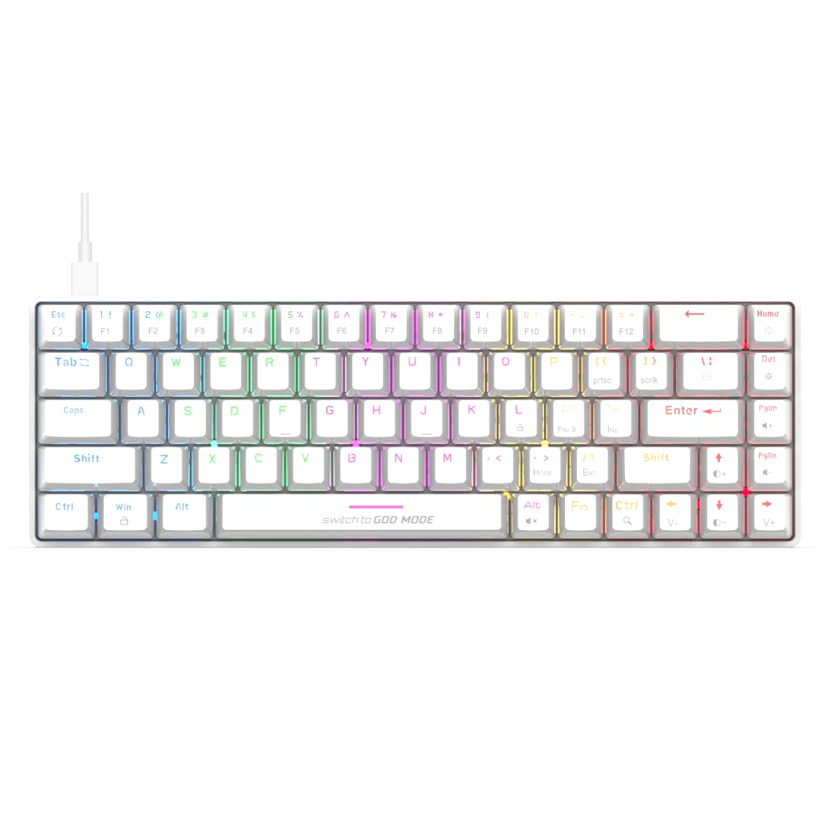 کیبورد مکانیکی باسیم کوزمیک بایت CB-GK-36 آرتمیس 68 کلیدهایی با نور پس زمینه RGB قابل تغییر براساس هر کلید و سوییچ‌های آبی Outemu Swappable و نرم‌افزار (سفید) مدرن سفید