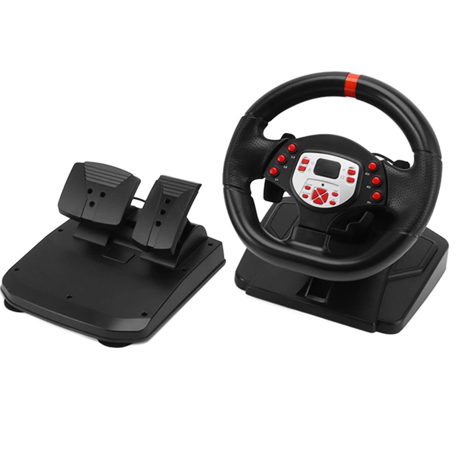 کلید Driving Force Racing Steering Wheel Black و Pedal 180 درجه با قابلیت Paddle Shifter و ارتعاش برای PC Steering Wheel با Red Stripe.