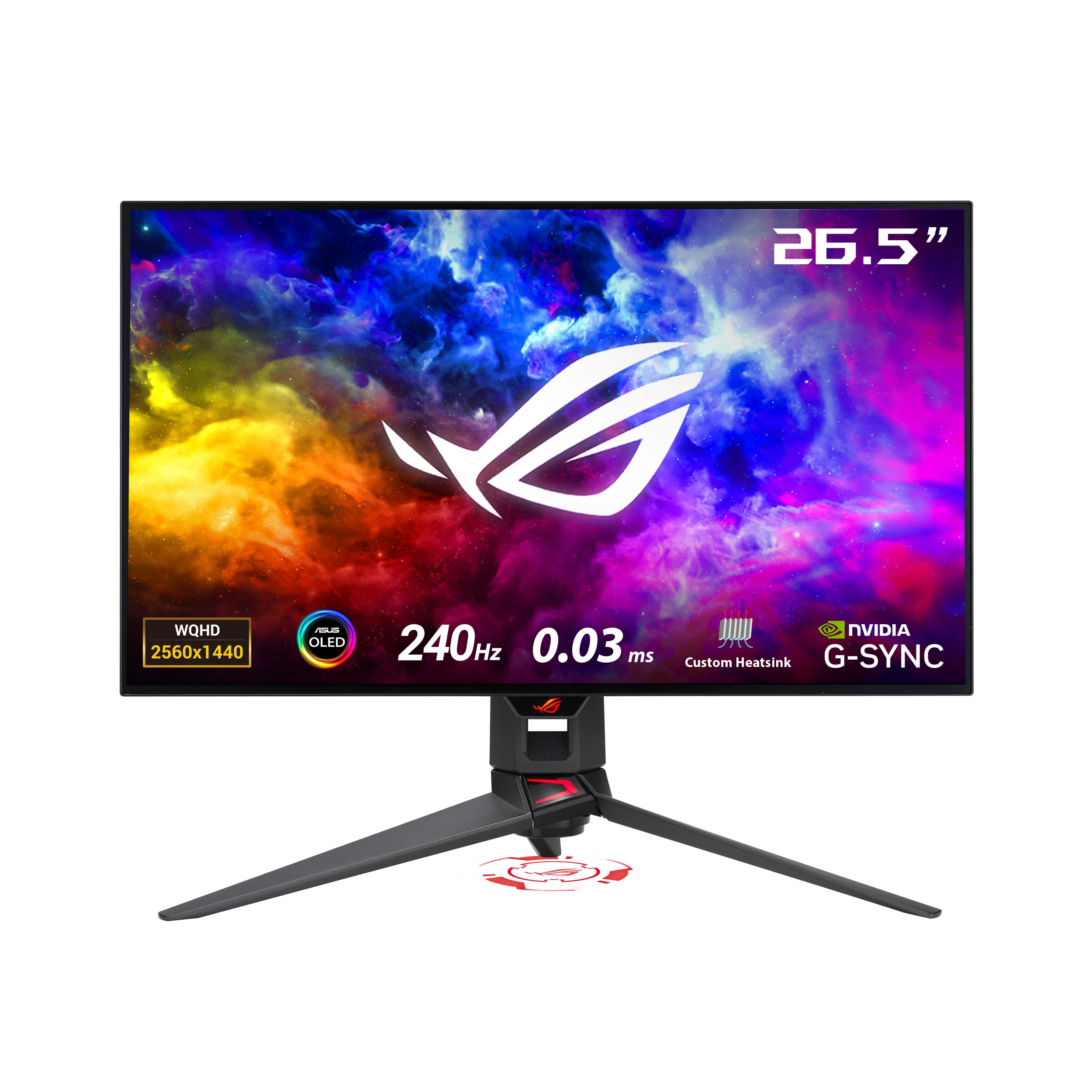 ASUS ROG Swift 27"1440P OLED DSC Gaming Monitor (PG27AQDM) - QHD (2560x1440), 240Hz, 0.03ms, G-SYNC Compatible, Anti-Glare Micro-Texture Coating, 99% DCI-P3, True 10-bit, DisplayPort 27 QHD 0.03ms 240Hz G-SYNC True 10bit تصویر روی صفحه، ضدبازتاب و پوشش میکرو تکسچر، 99% DCI-P3، درگاری 10-bit، پورت نمایش OLED