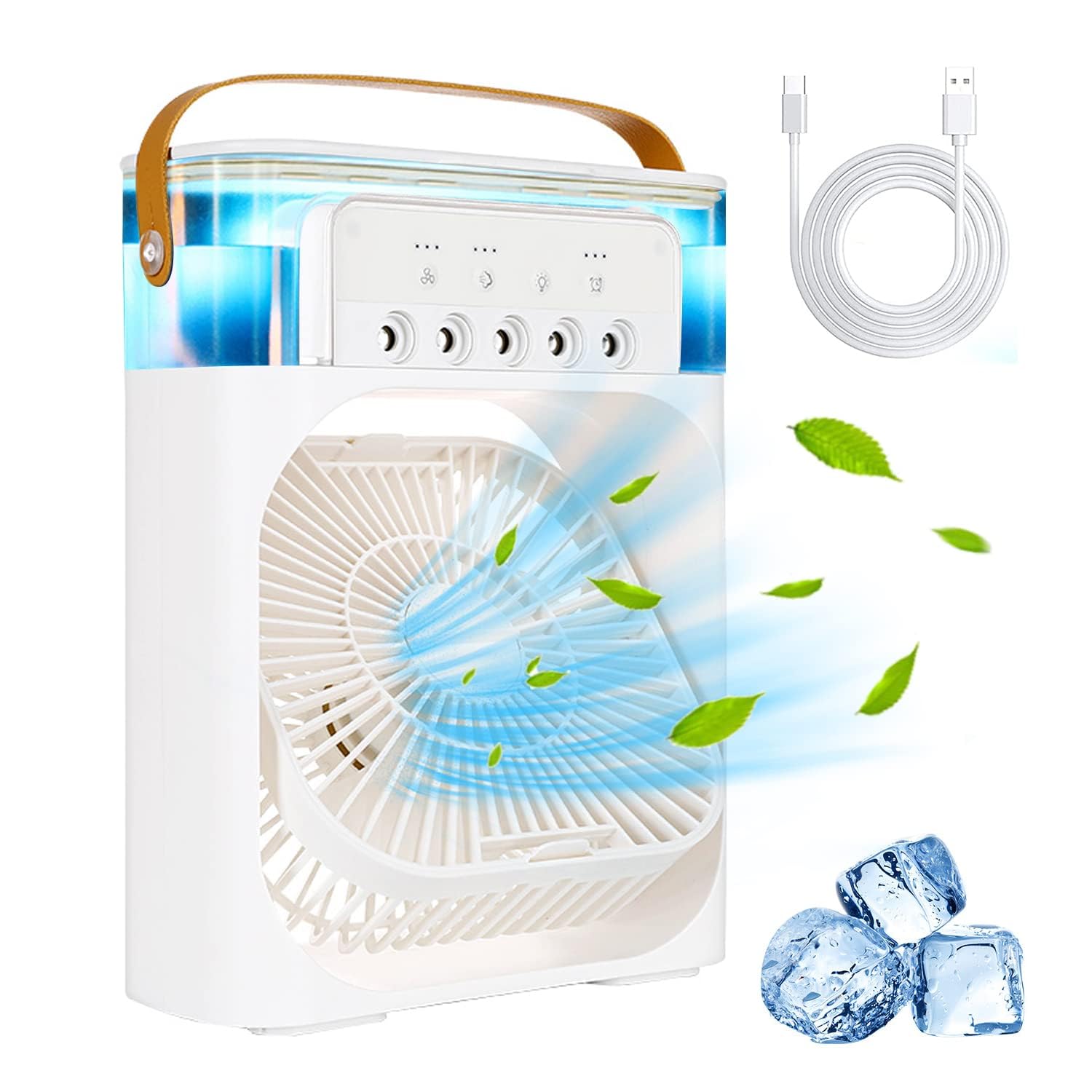 پردازنده هوا قابل حمل UNUSROOM، کولر تبخیری کوچک، با مخزن آب 700 میلی لیتر و سه سرعت مختلف، کولر شخصی USB با ۷ نور LED، تایمر 1-3 ساعته و فن خنک کننده AC برای خودرو، منزل، دفتر کار، اتاق، رنگ سفید (LFJ)