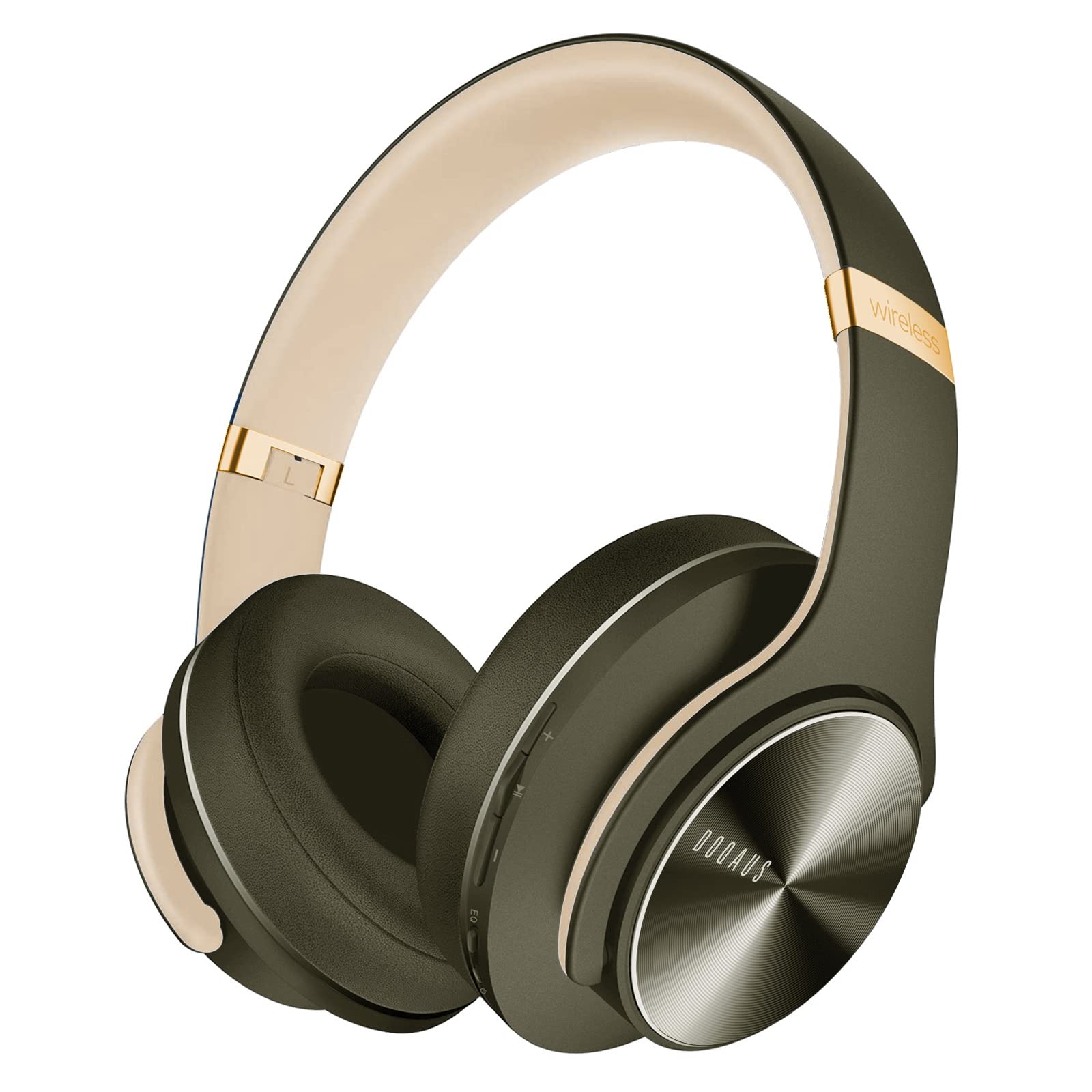 هدفون بلوتوث DOQAUS Over Ear، بازی ۹۰ ساعته، هدفون بی‌سیم با ۳ حالت ایکیو، هدفون باس استریو Hi-Fi قابل تاشو، هدفون‌های نرم بر فوق گوشی، حالت سیمی، با میکروفون داخلی برای تلفن / کامپیوتر (سبز ارتشی سبز)