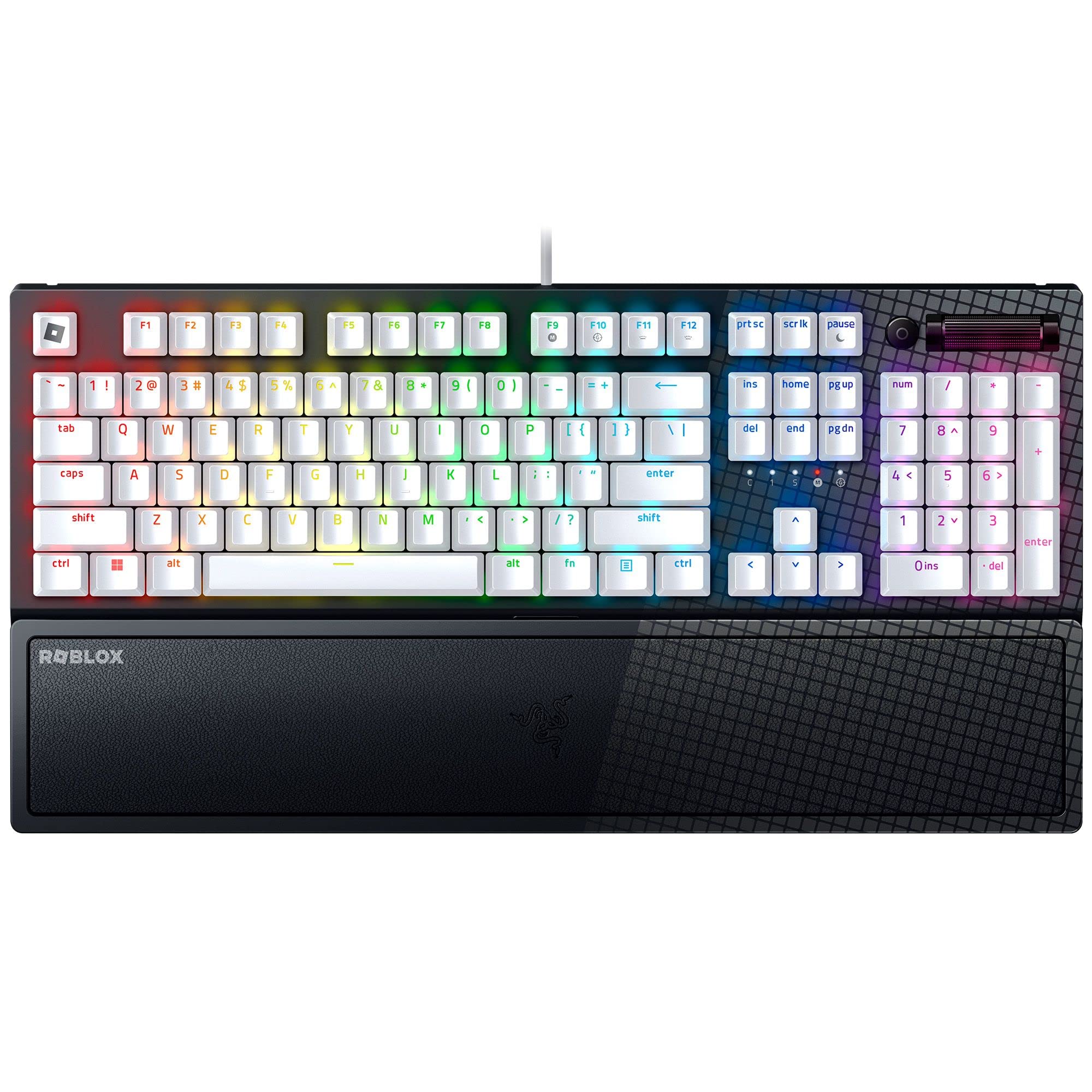 کیبورد بازی مکانیکی Razer BlackWidow V3 (سوییچ سبز) نسخه Roblox، لمسی و کلیکی، نورپردازی RGB Chroma، کی‌کپ‌های UV-Coated ABS، مکروهای قابل برنامه‌ریزی - نسخه مدرن بازی‌های سبز Roblox Switches سبز تیره