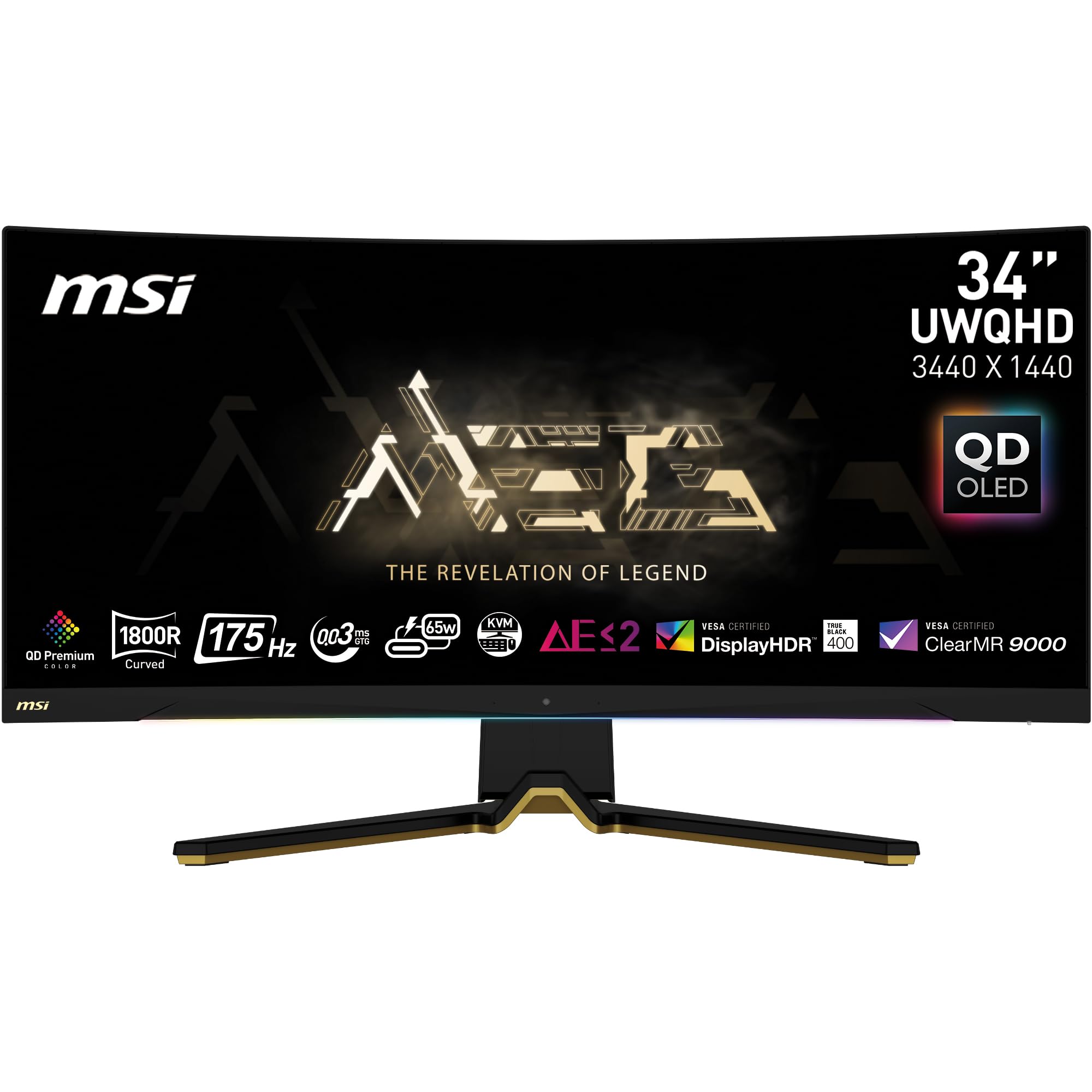 صفحه نمایش بازی منحنی 34 اینچی MSI MEG 342C QD OLED، 3440 × 1440 (UWQHD)، OLED، 0.1 میلی ثانیه، 175 هرتز، FreeSync Premium، HDR 400، پورت HDMI، پورت DP، USB نوع C، تیلت، ارتفاع