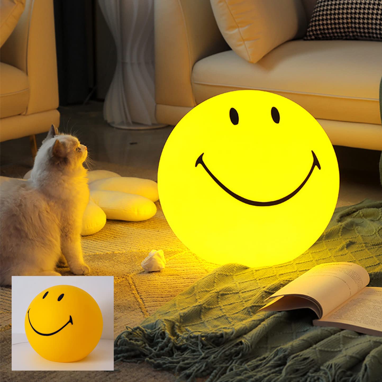 لامپ شبنم مهربان Super Healing Cute Smiley Face، لامپ های شب برای اتاق کودکان، لامپ هوای داخلی تزئینات، هدایا برای زنان نوجوان پسران دختران و نوزاد (23CM)