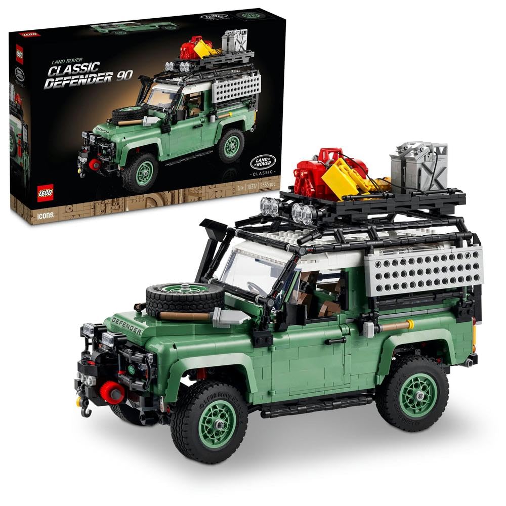 مجموعه ساخت خودرو مدل Land Rover Classic Defender 90 Icons LEGO 10317، مناسب برای بزرگسالان، قابل تنظیم، وسیله نقلیه آفرود 4x4 نمادین برای ساخت و جمع‌آوری، هدیه قابل اهدا برای مردان، زنان، او یا او