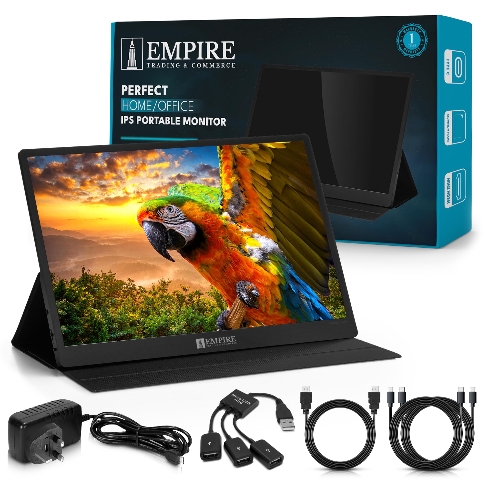مانیتور کامپیوتر امپایر 15 اینچ با 99٪ sRGB، طراحی بسیار نازک بدون قاب صفحه PC، ضدتابش و هماهنگی آزاد، پایه‌ی V قابل تنظیم، نمایشگر LED Full HD برای مانیتور خانگی 15 اینچ - مشکی