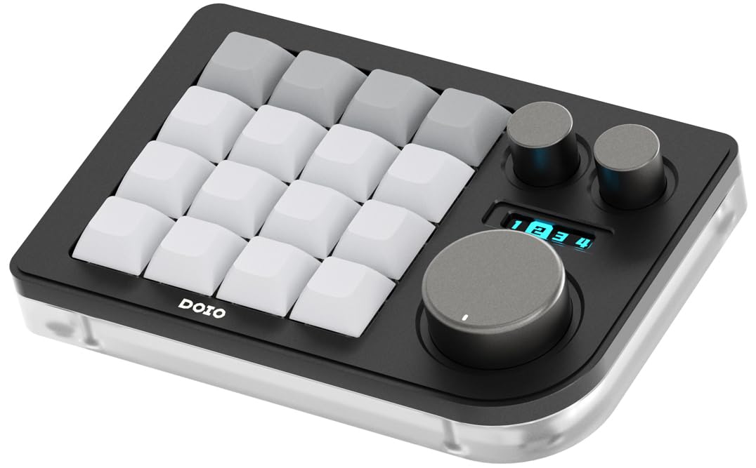 کیبمانکی Megalodon Triple Knob Macro Pad، کیبرد طراحی شده با دسته‌های مینی قابل برنامه‌ریزی با 16 کلید (مشکی)
