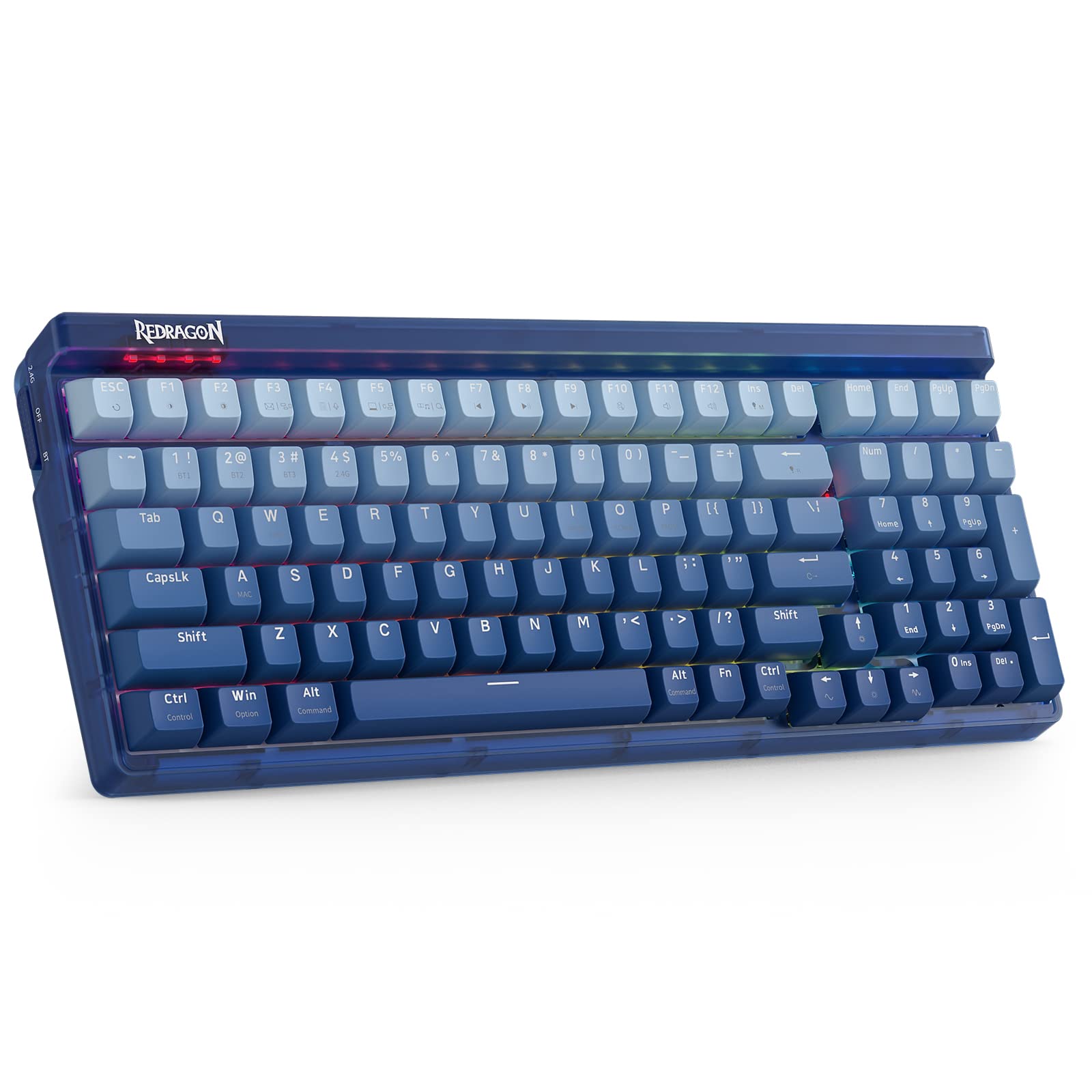 Redragon K656 PRO 3-Mode Wireless RGB Gaming Keyboard, 100 Keys Mechanical Keyboard w/Translucent Board, Hot-Swappable Socket, Sound Absorbing Foam & Custom Tactile Switch, Gradient Blueگرفته شد