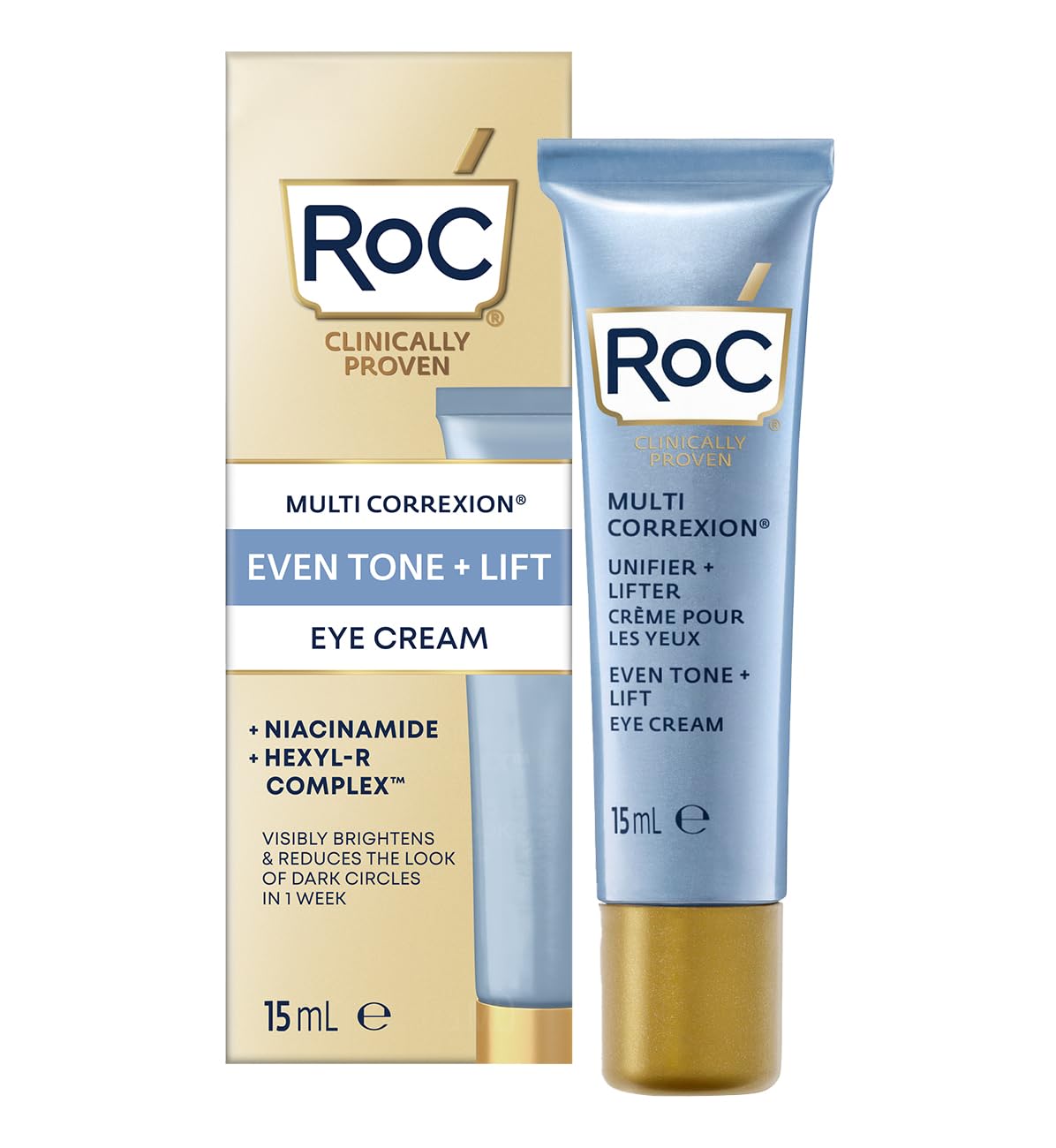 کرم چشم RoC Multi Correxion Even Tone + Lift، روشن کننده و حل مسئله حلقه‌های تیره، فرمول پیری مقابله با چشم، کاهش خطوط ریز و چین و چروک - ۱۵ میلی لیتر