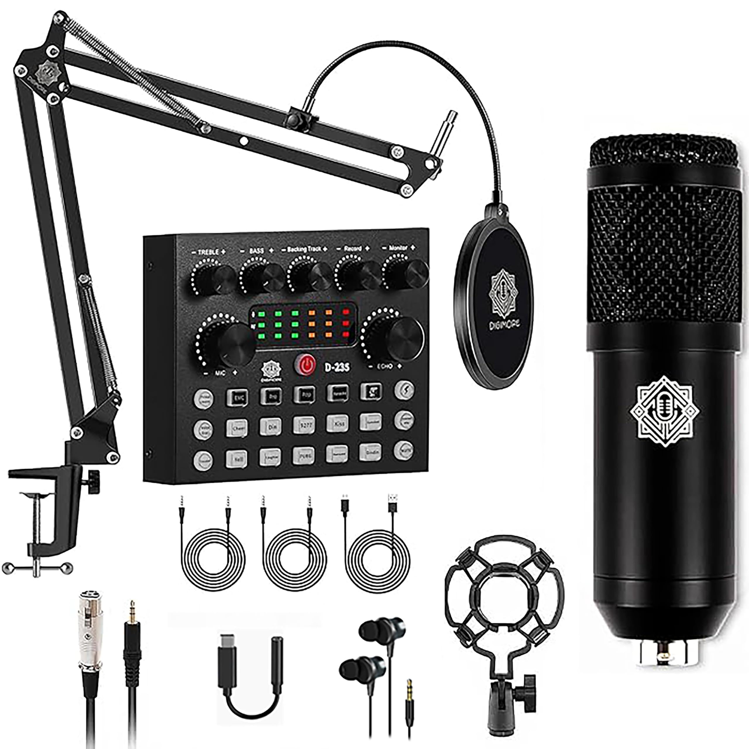 میکروفون کاندنسر DIGIMORE برای خوانندگی با کارت صدای V8 | کیت میکروفون کاندنسر | تغییردهنده صدا | تجهیزات ضبط استودیو کامل، میکروفون ضبط صدا، کارائوکه، بازی، پادکست و سخنرانی (D-430)