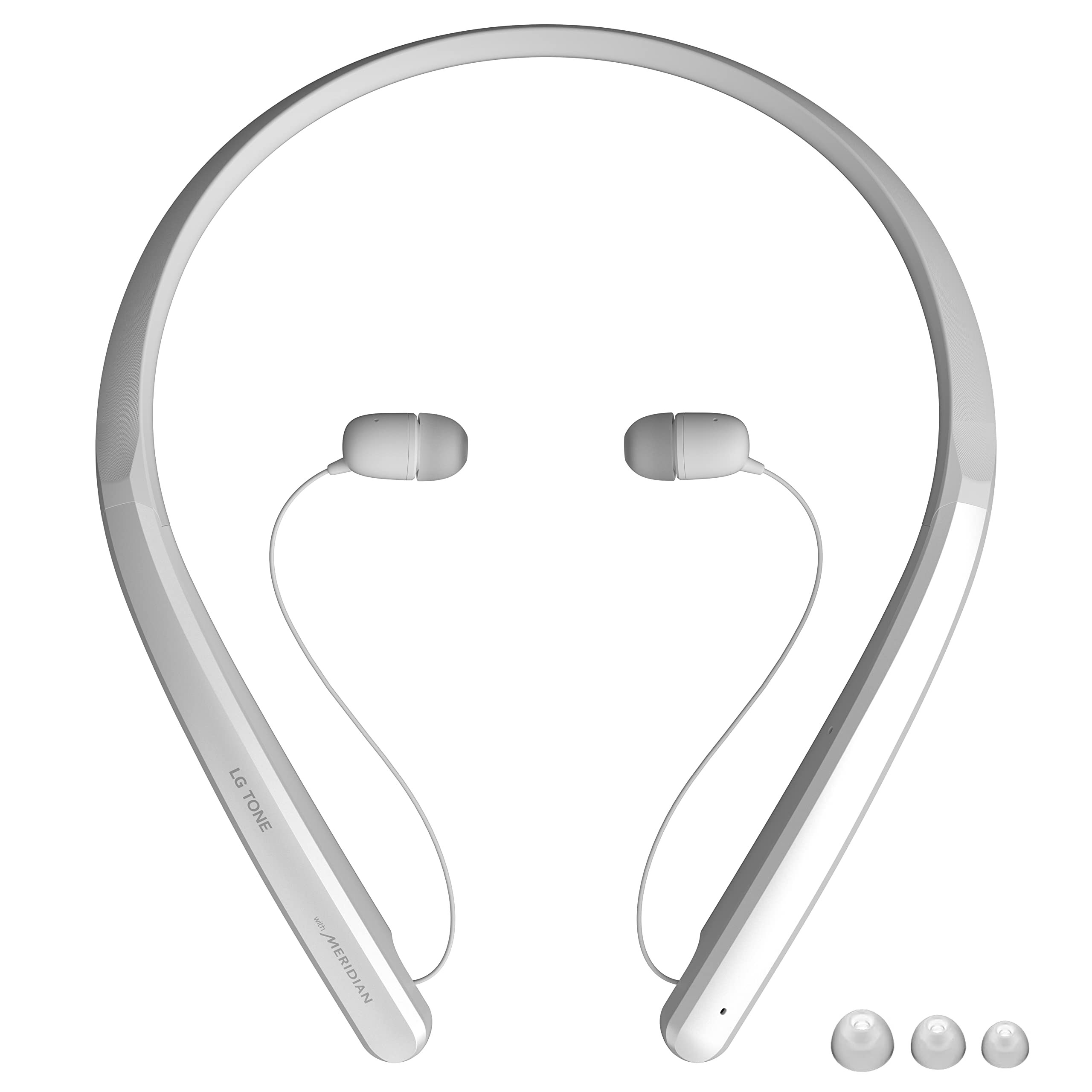 گوشی‌های گردنبند بی‌سیم بلوتوث LG Tone Flex HBS-XL7-32-Bit Hi-Fi DAC، صدای مریدیان، Google Assistant (سفید)، نرمال فلکس