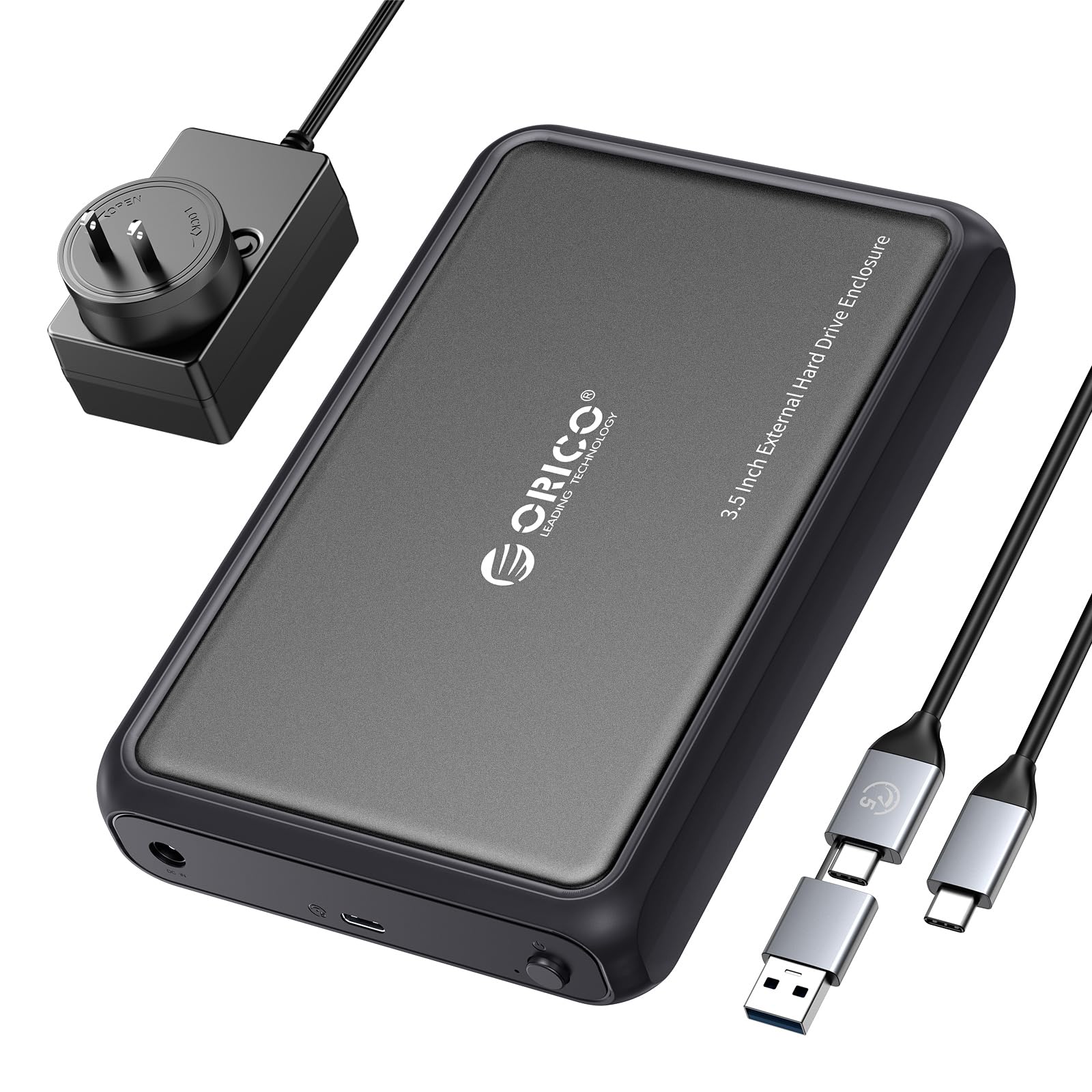 قاب سخت‌افزار 3.5 اینچی ORICO SATA به USB C برای 3.5 اینچی و 2.5 اینچی Seagate Samsung WD Crucial SanDisk HDD SSD، پوشه ABS+فلز، پشتیبانی از UASP&Trim تا 20TB، همراه با کابل USB C به USB C/A 2-in-1 (DDL35C3) USB 3.2 Gen 1 Type-C
