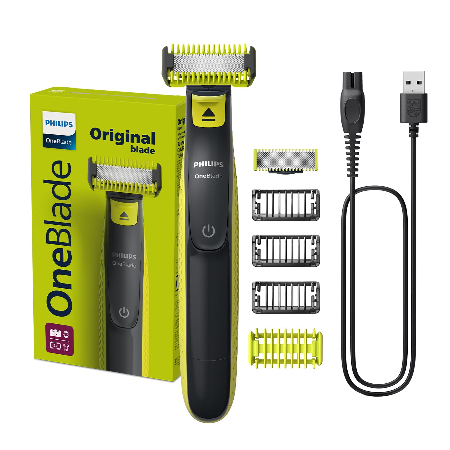 فیلیپس OneBlade Face & Body QP2824 | تیغه دو رو | تکنولوژی منحصر به فرد OneBlade | 45 دقیقه بی‌سیم | ضدآب | تراش و اصلاح مو و تراش دارو.