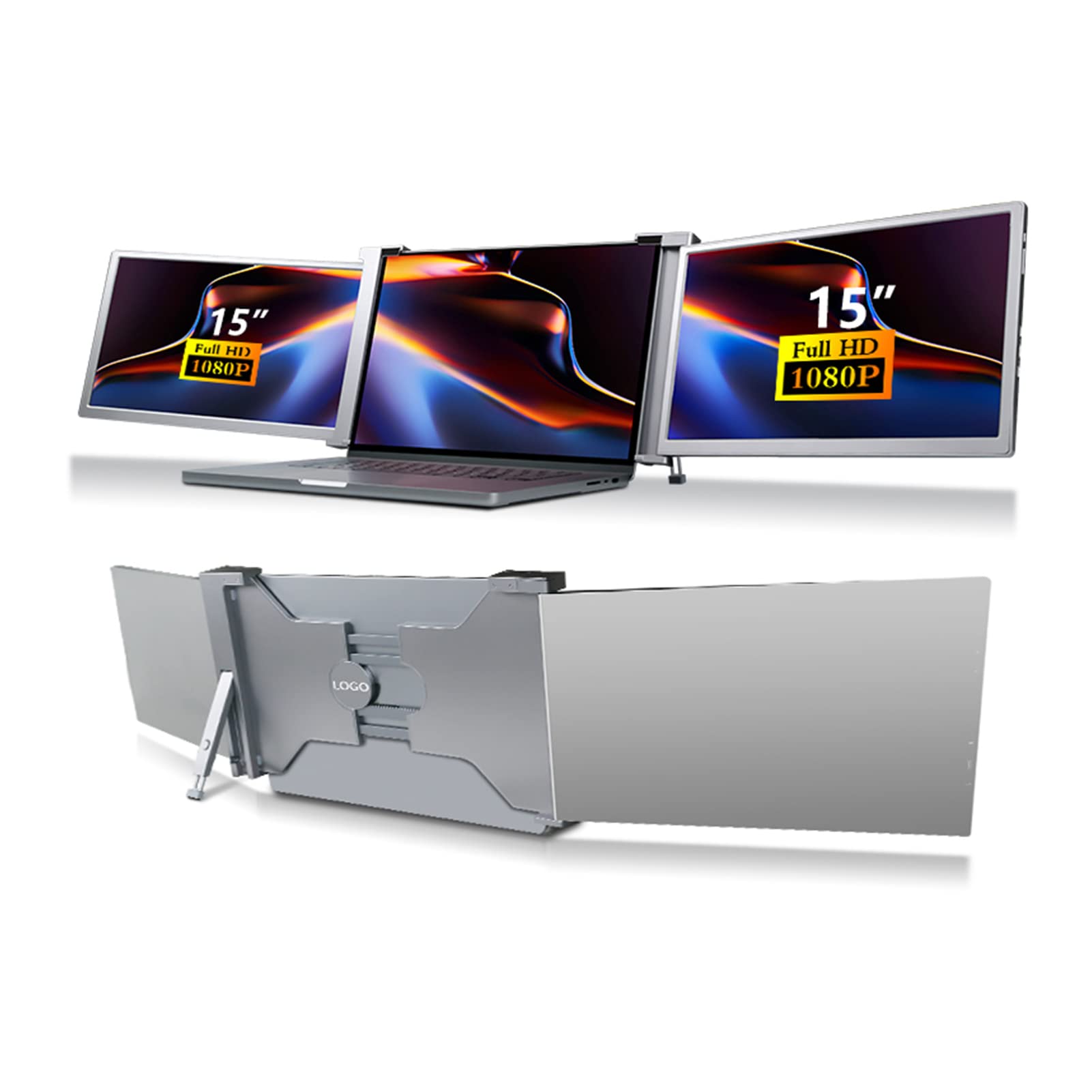 مانیتور قابل حمل سه قطعه ای 15 اینچی Sorandy FHD 1080P HDR IPS افزایش دهنده صفحه نمایش لپ تاپ دوگانه به 17 اینچ و قابل استفاده برای Switch/Xbox سازگار با ویندوز و مک (Space Gray) (Sorandys9orie7mzg-11)
