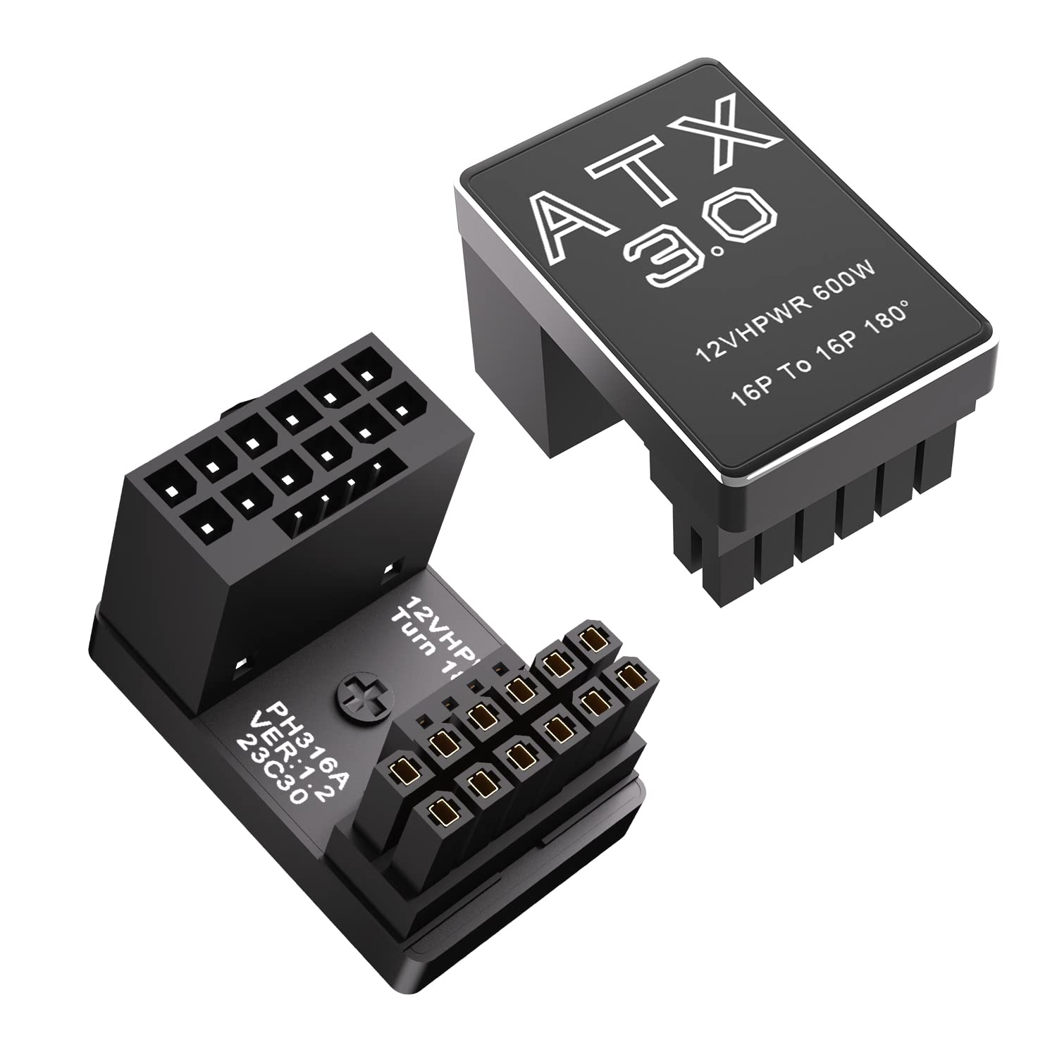 آداپتور 180 درجه‌ای JOYJOM 12VHPWR: اتصال برق 16 پین آلومینیومی ATX 3.0 برای کانکتور برق کارت گرافیک GPU Pcie5.0 600 وات برای RTX 3090Ti 12+4پین 4070Ti 4080 4090 (نوع A)